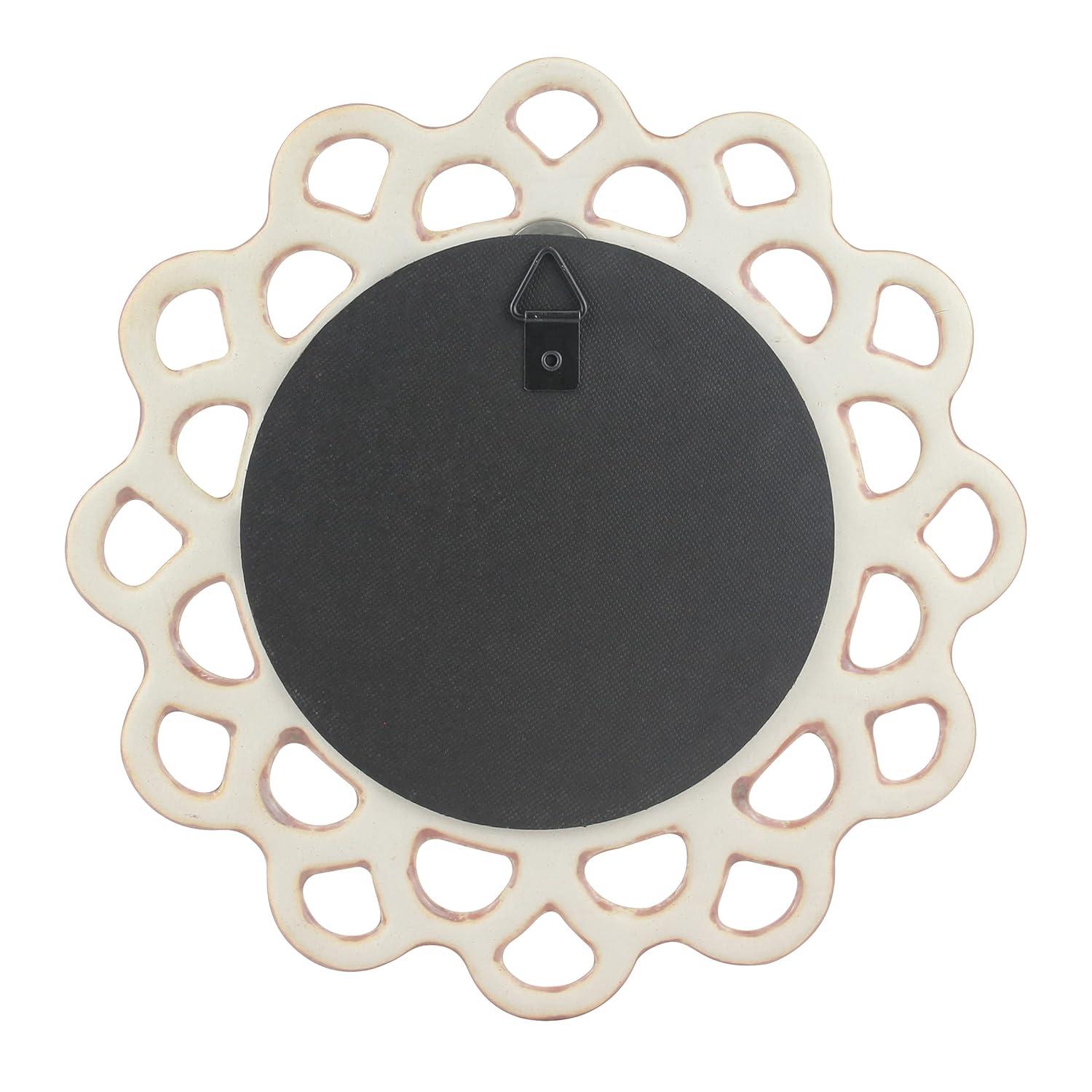 9" Decorative Round Floral Ceramic Wall Hanging Mirror Pink - Stonebriar Collection: Elegant Scalloped Edge, Keyhole Hanger