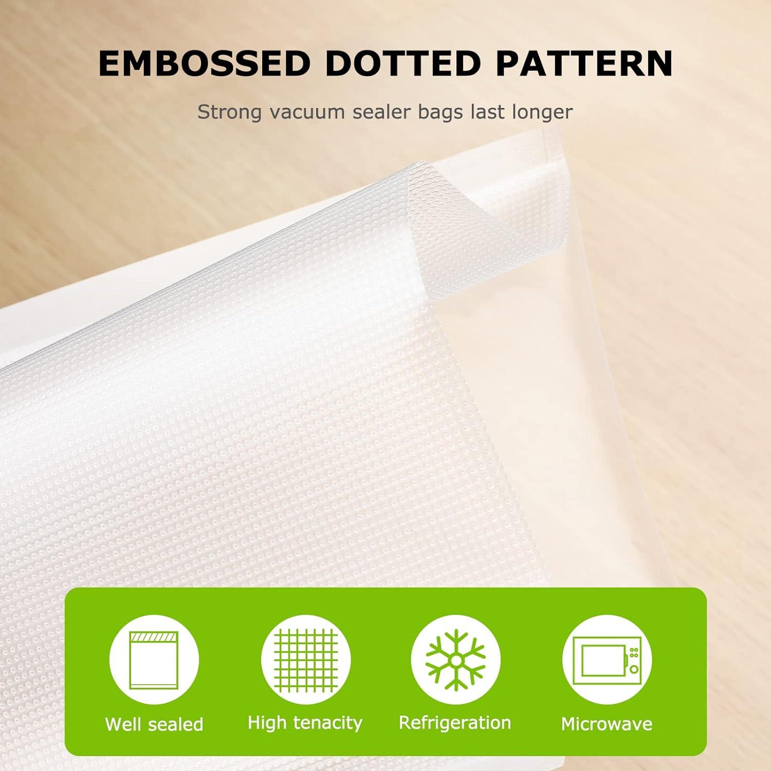 Bonsenkitchen Precut Vacuum Food Sealer Bags 100 Quart 8" x 12", BPA Free, Commercial Grade Textured,Thick Embossed Bags,Storage and Sous Vide Cooking