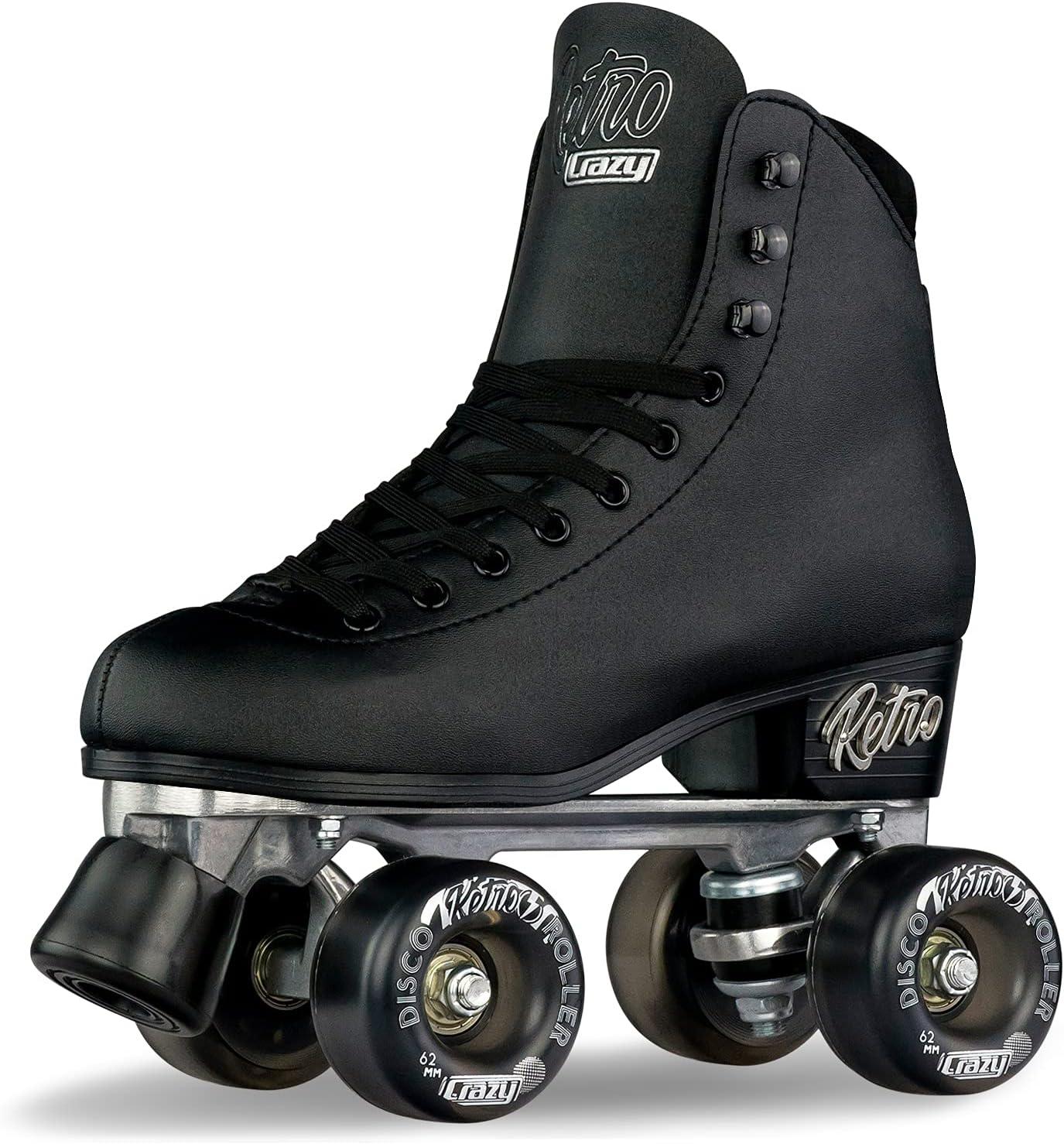 Crazy Skates Black Retro Roller Skates - Classic Style Quad Skates For Women And Girls - 6