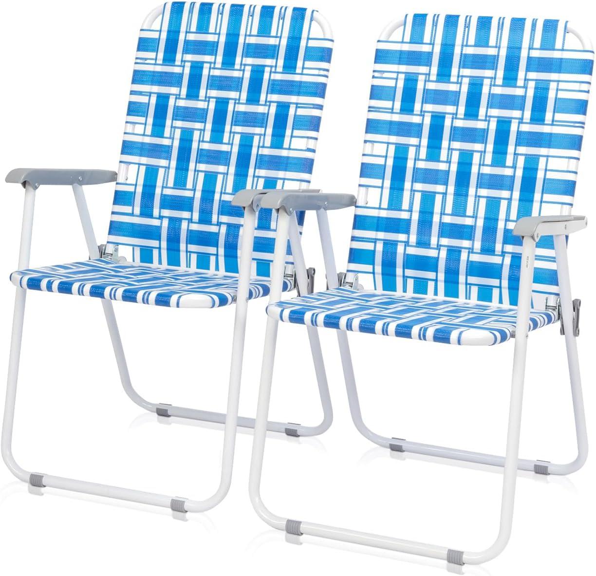 Blue and White Foldable Outdoor Camping Chairs Set of 2