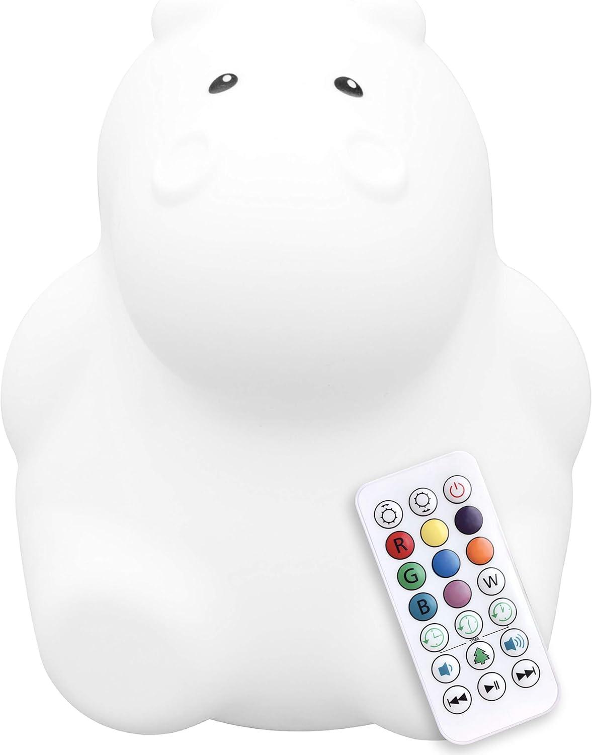 LumiPets Nursery Nightlight: Hippo-Shaped Baby Nightlight - Rechargeable with Remote