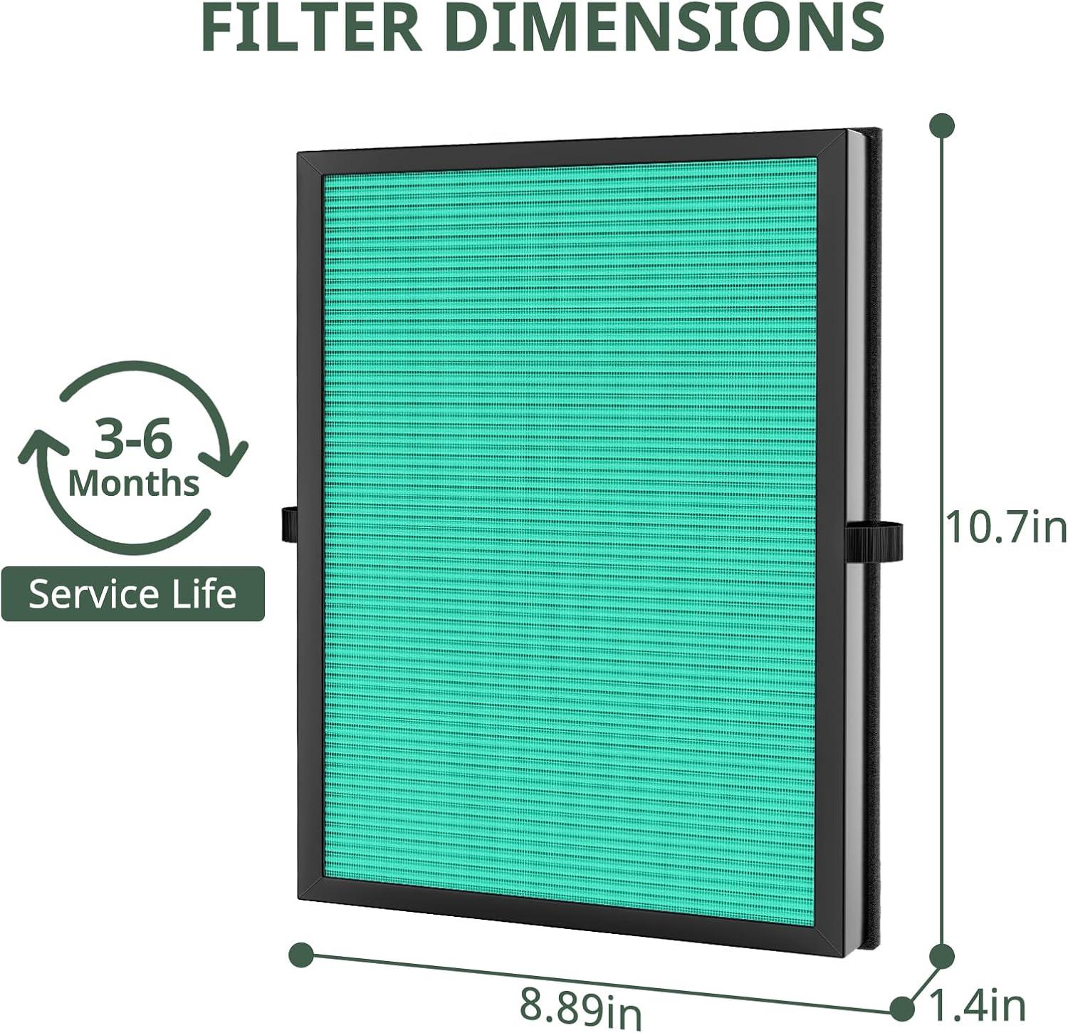 MK04 Replacement Filter, 2 Pack Compatible with MK04 MG04JH Air Purifier, Air Filter H13 True HEPA Filter for Dust, Pet Dander, Smoke for Bedroom, Home, Office (Green)