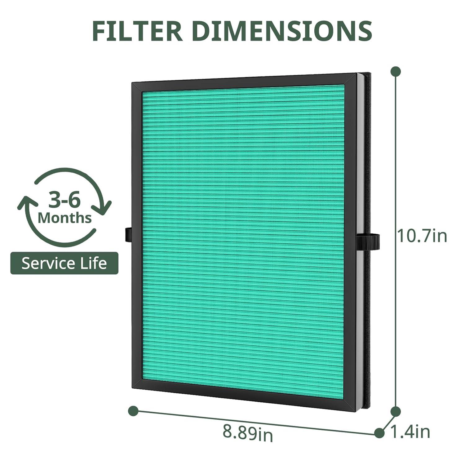 MK04 Replacement Filter, 2 Pack Compatible with MK04 MG04JH Air Purifier, Air Filter H13 True HEPA Filter for Dust, Pet Dander, Smoke for Bedroom, Home, Office (Green)