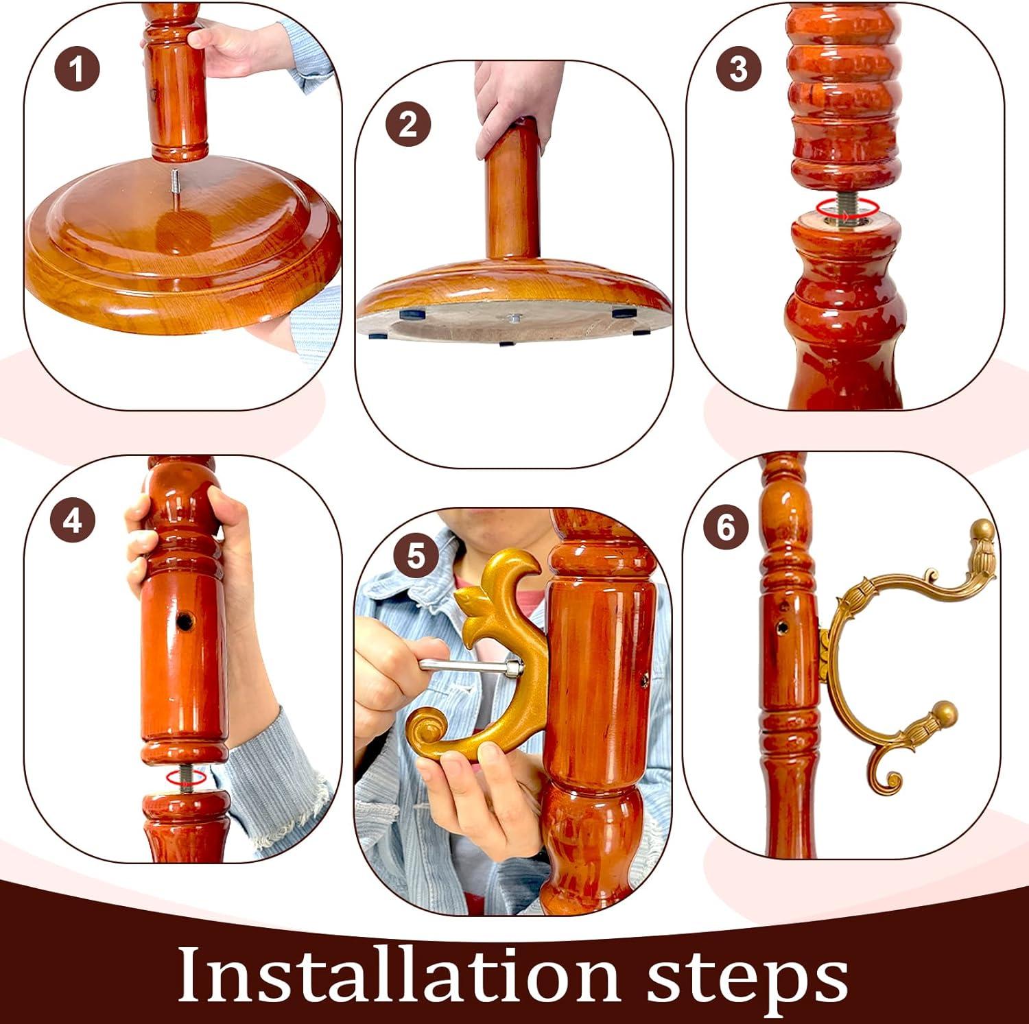 Red Barrel Studio® Wood Coat Rack Stand, Wooden Coat Rack Freestanding With Sturdy Round Base, Coat Racks With 14 Hooks, Natural Birch Wood Entryway Coat Tree Hanger Stand Easy To Assemble