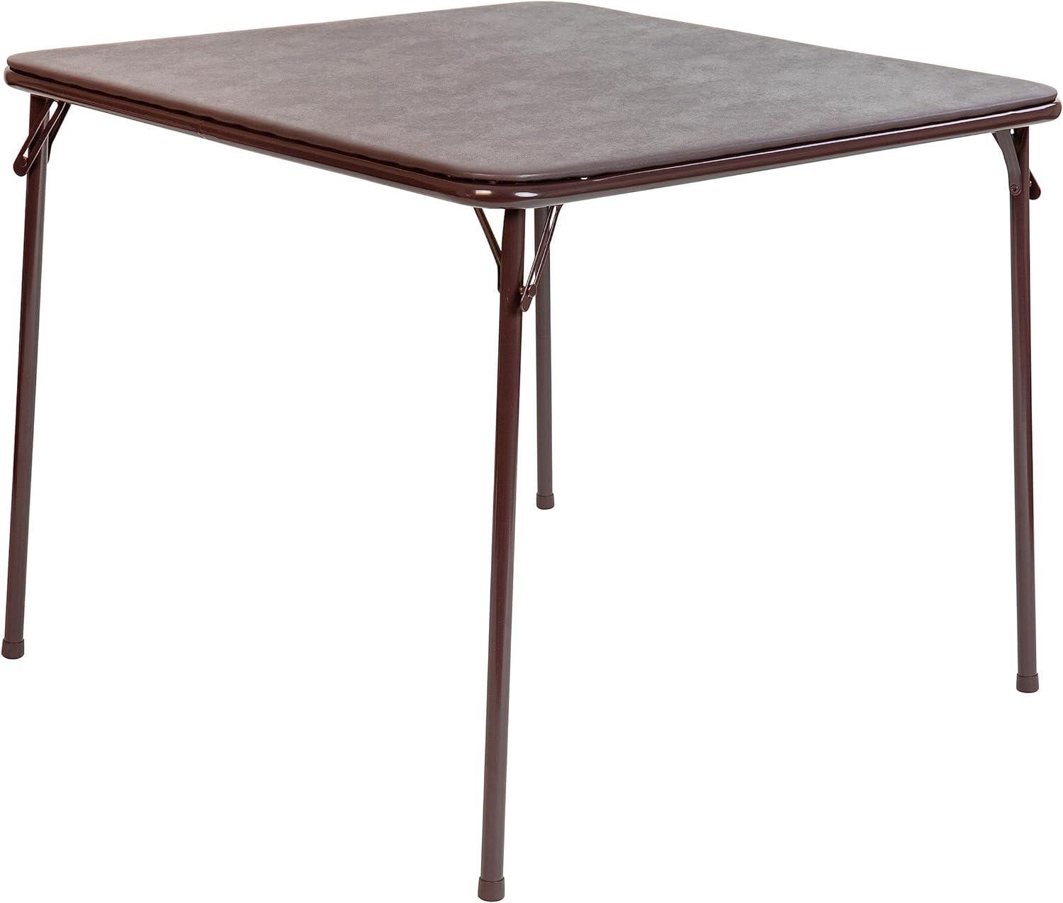 Savvy Squire Lightweight Brown Folding Card Table with Vinyl Top