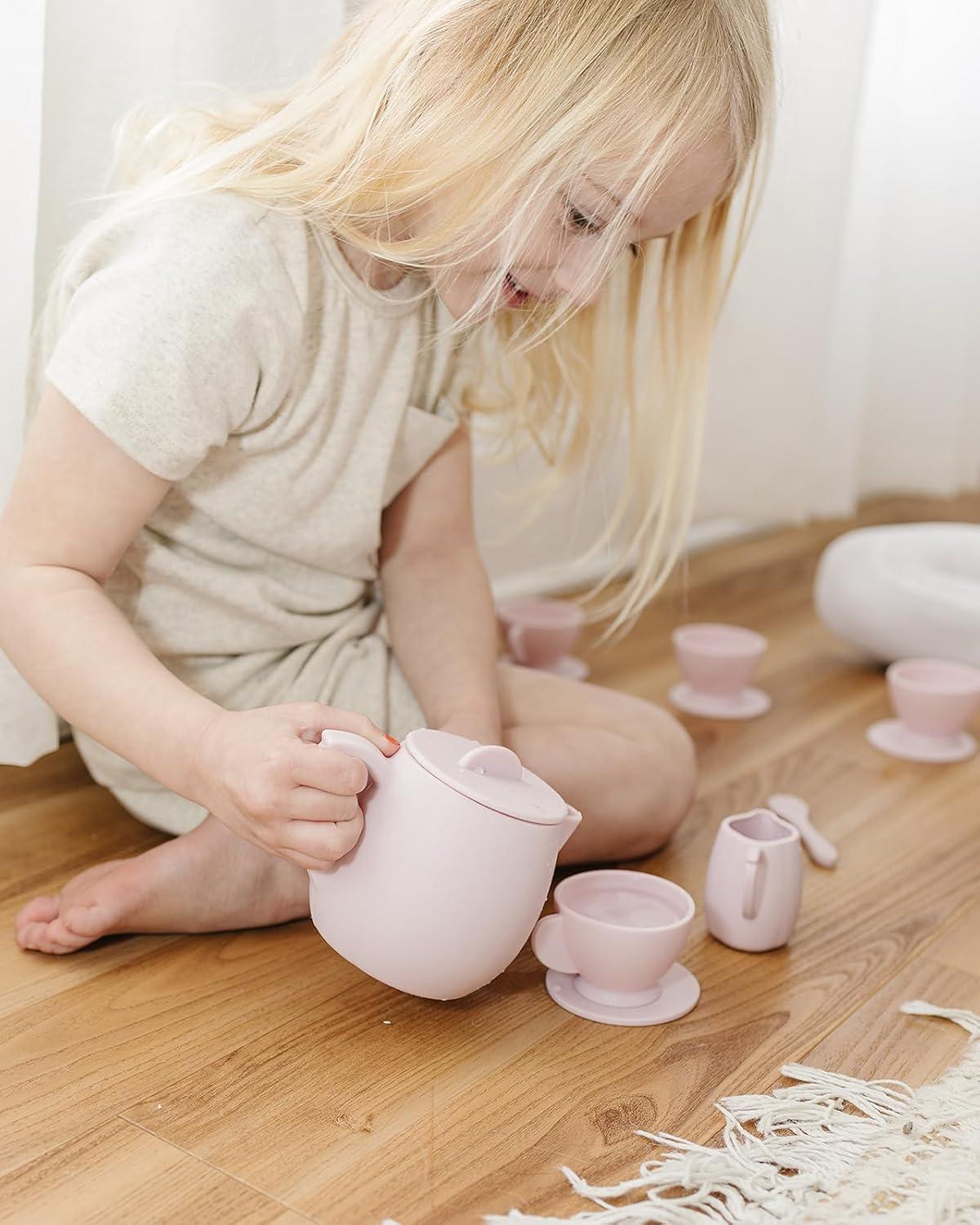 Marlowe & Co Silicone 12 Piece Tea Play Set for Children (Primrose Pink)