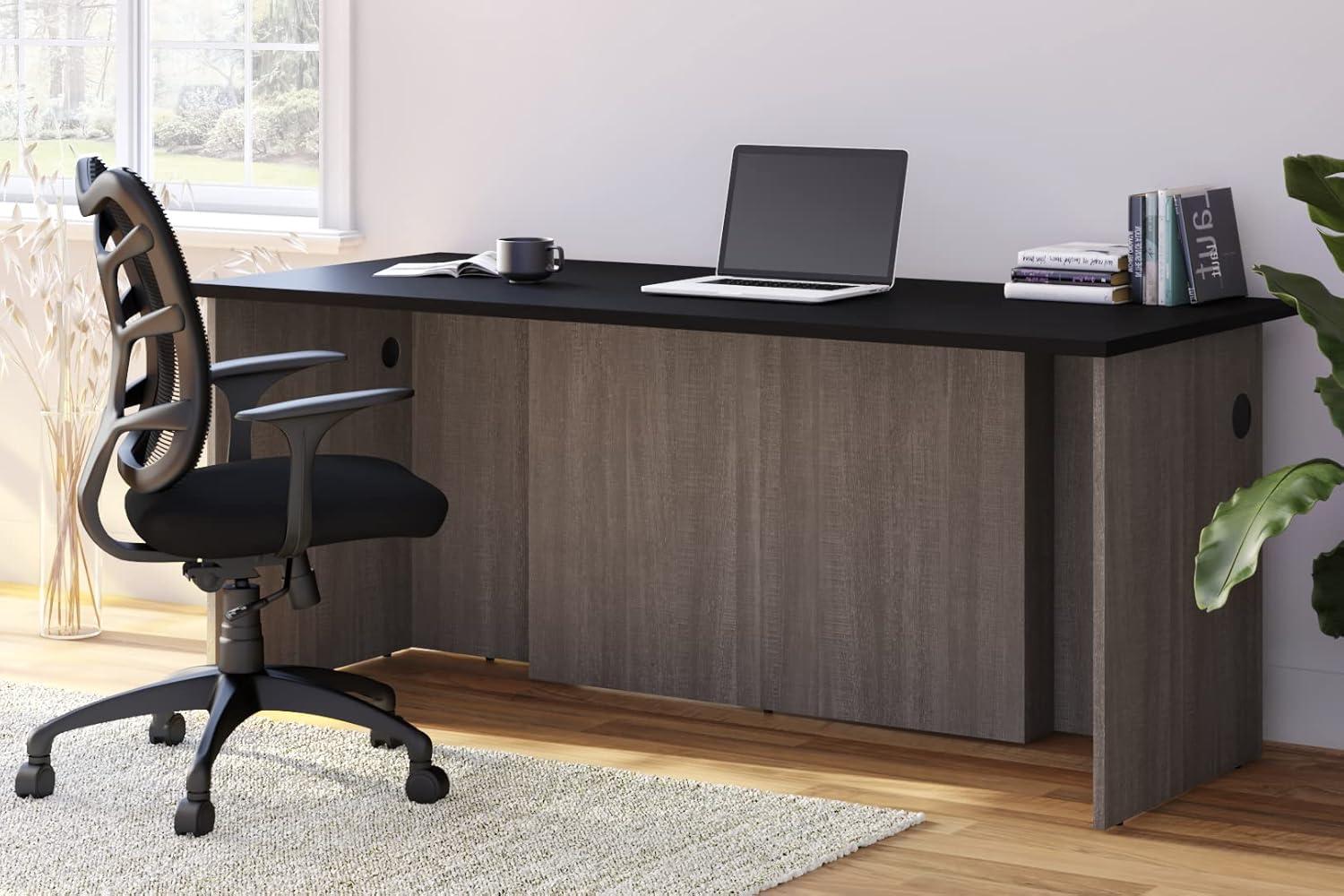 Contemporary Black and Bark Gray U-Shaped Executive Desk