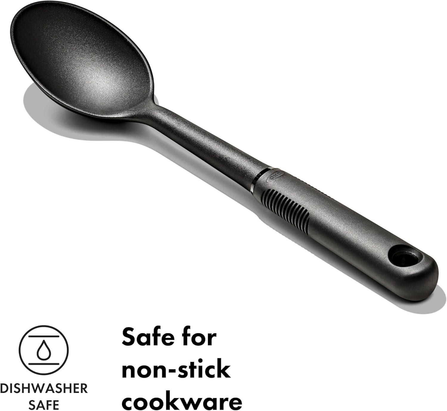 Black Nylon Cooking Spoon with Metal Accents