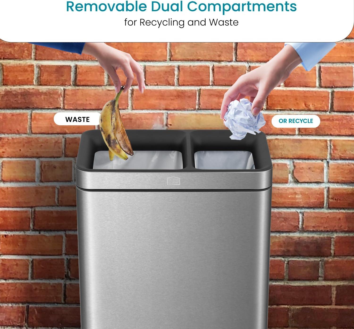 Home Zone Living Home Zone Living Open Top Trash Can Dual Removable Liners for Trash and Recycling Stainless Steel