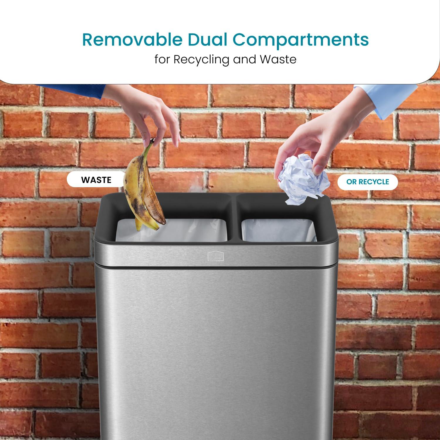 Home Zone Living Home Zone Living Open Top Trash Can Dual Removable Liners for Trash and Recycling Stainless Steel