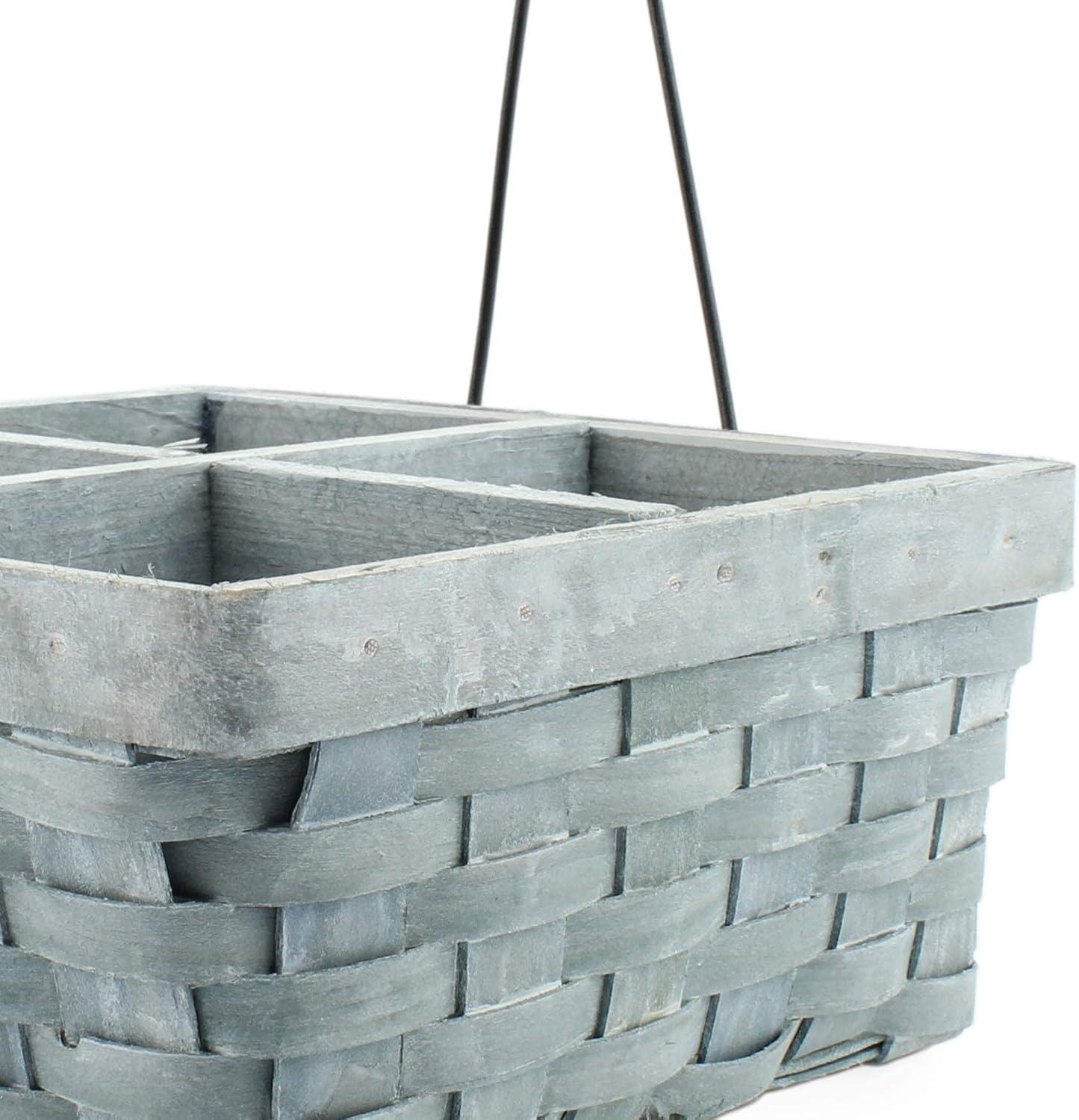 AuldHome Design Gray Wood Basket Caddy, 4-Compartment Carry-All Divided Organizer