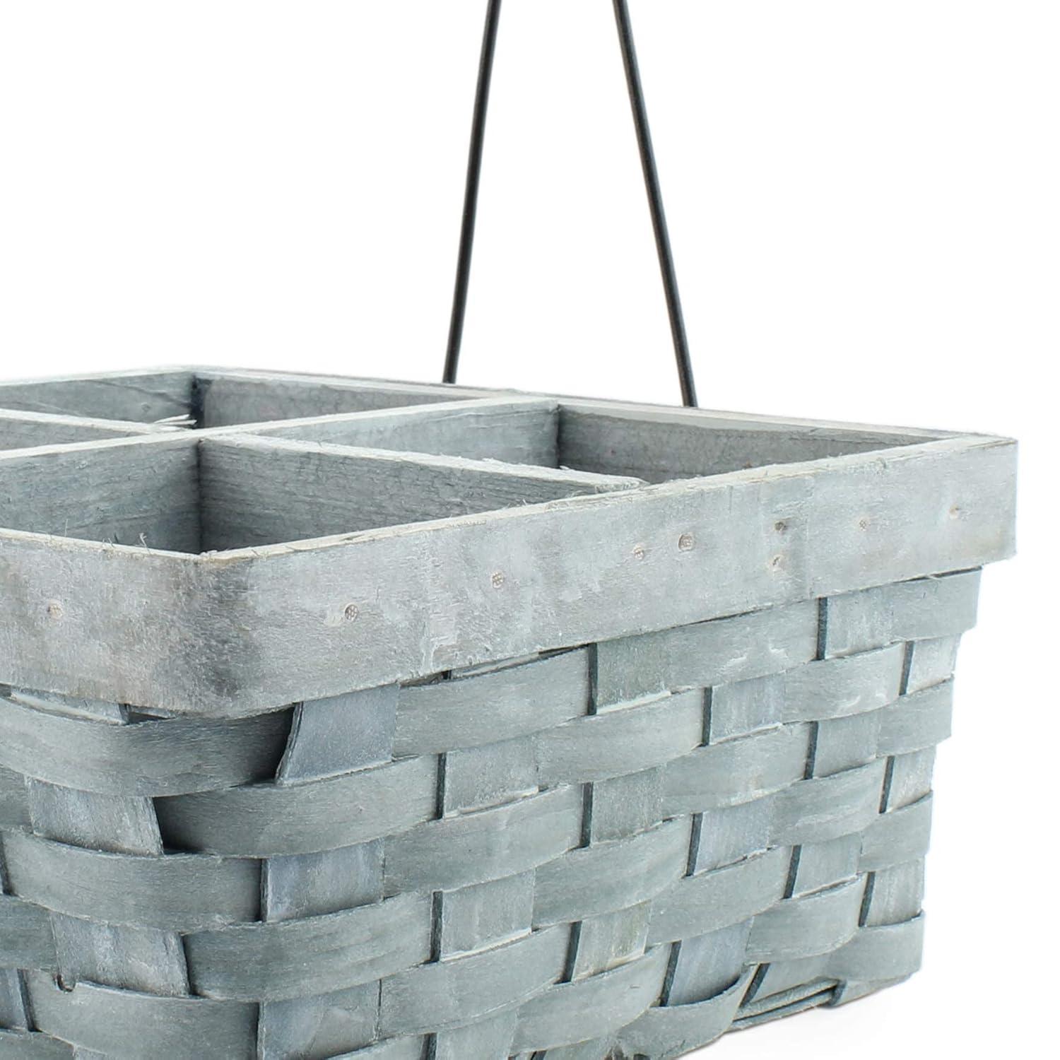 AuldHome Design Gray Wood Basket Caddy, 4-Compartment Carry-All Divided Organizer