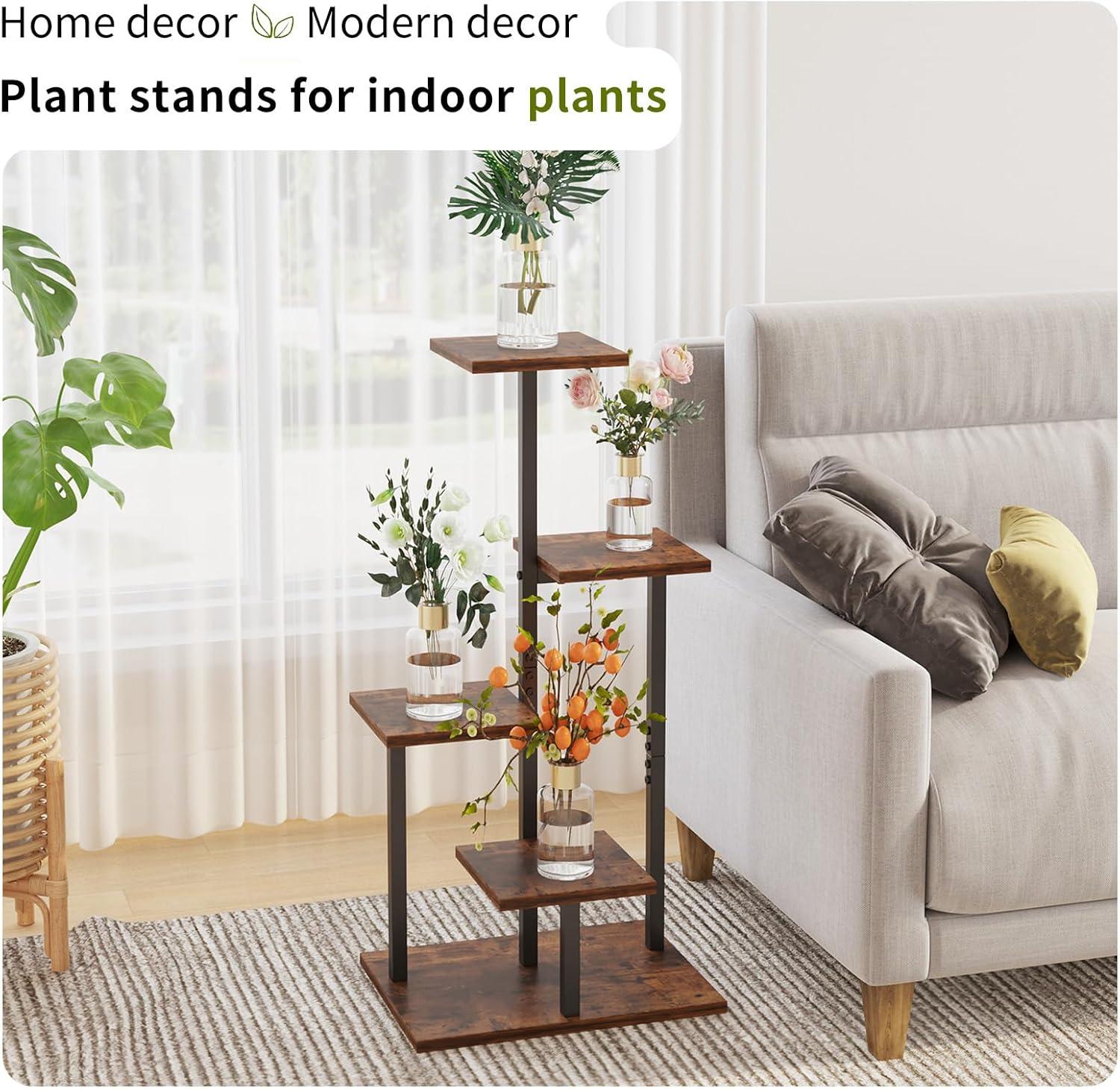 4 Tier Plant Stand Indoor, Tiered Plant Stands for Indoor Plants Multiple, Corner Flower Stand for Living Room, Multi-Layer Vintage Design Plant Shelf