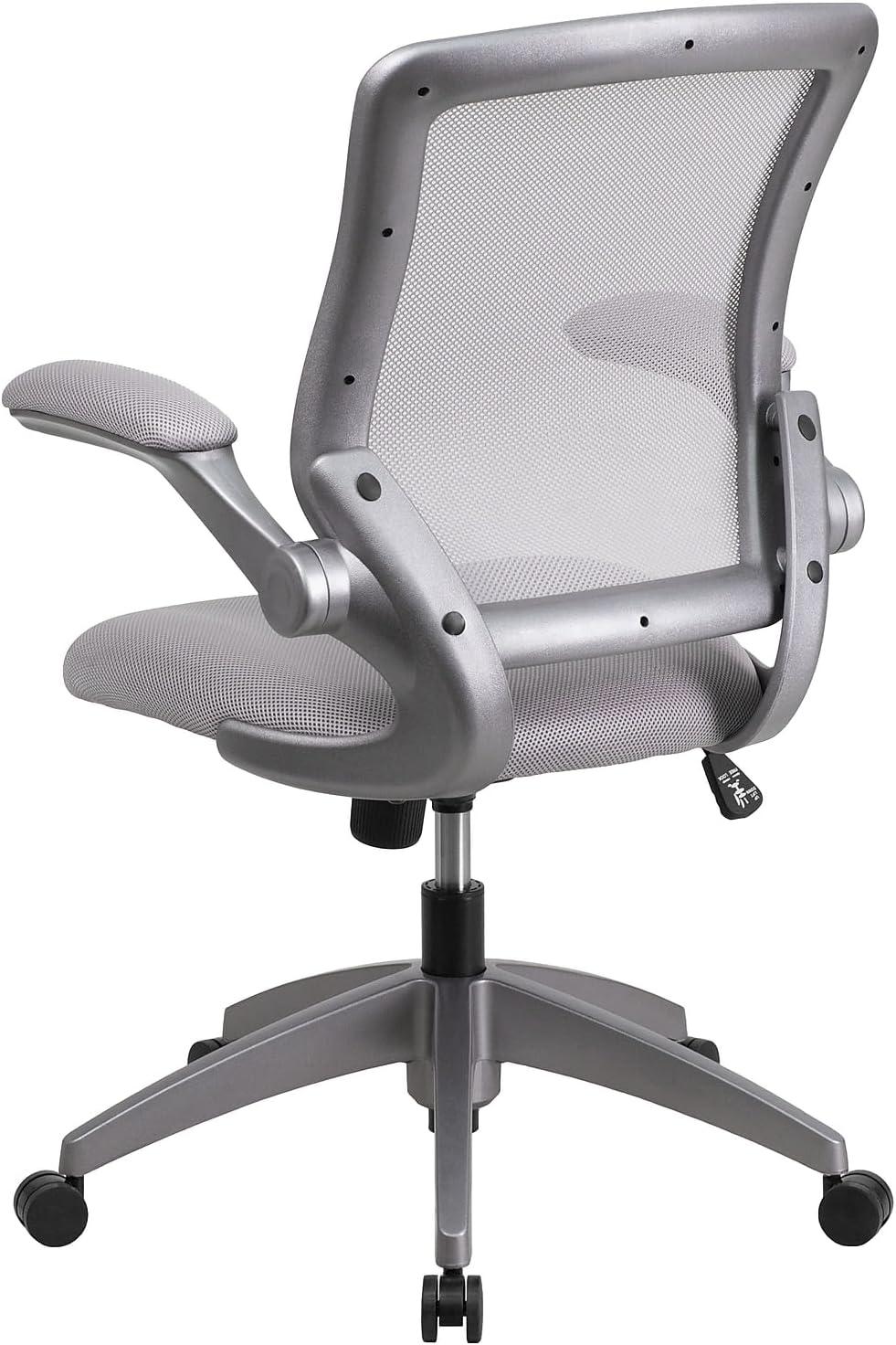 Flash Furniture Mid-Back Gray Mesh Swivel Ergonomic Task Office Chair with Gray Frame and Flip-Up Arms