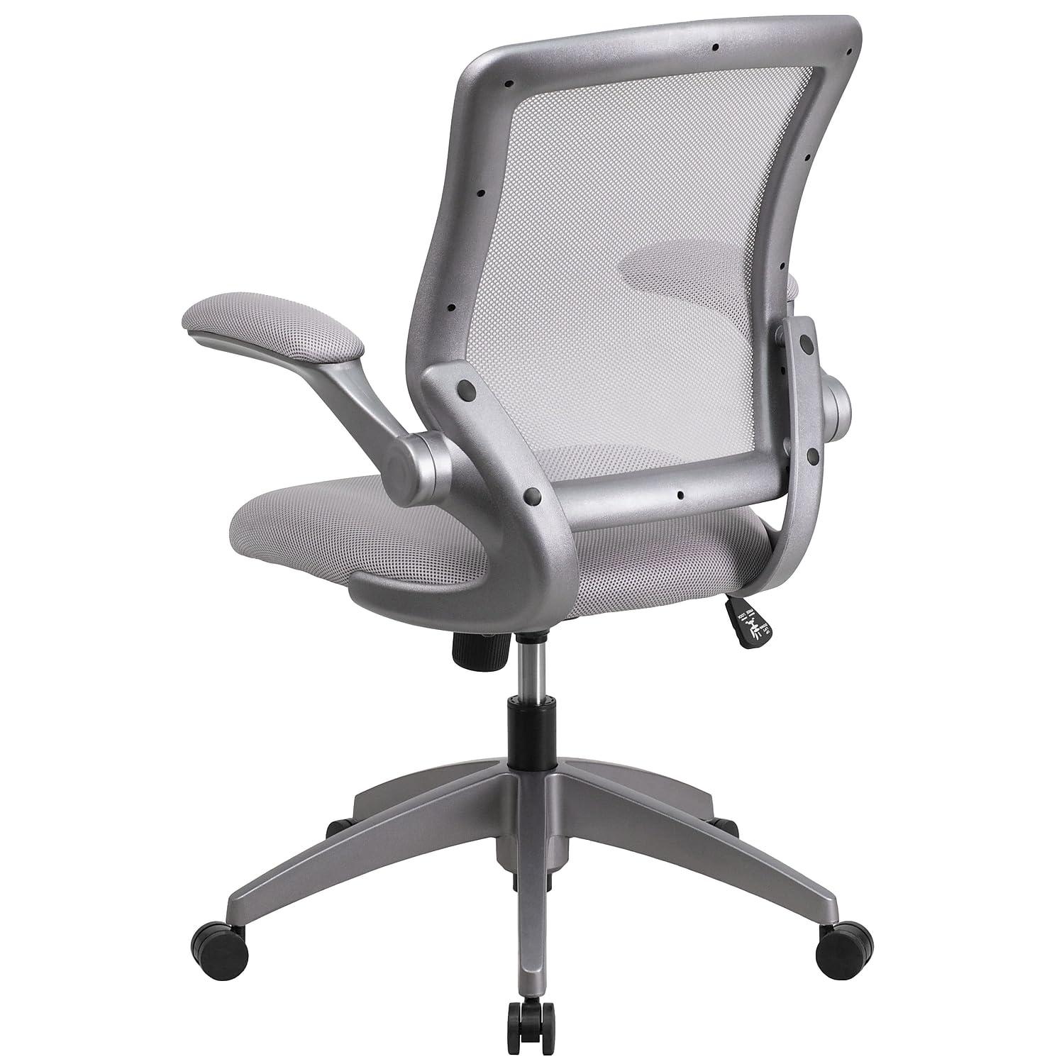 Flash Furniture Mid-Back Gray Mesh Swivel Ergonomic Task Office Chair with Gray Frame and Flip-Up Arms