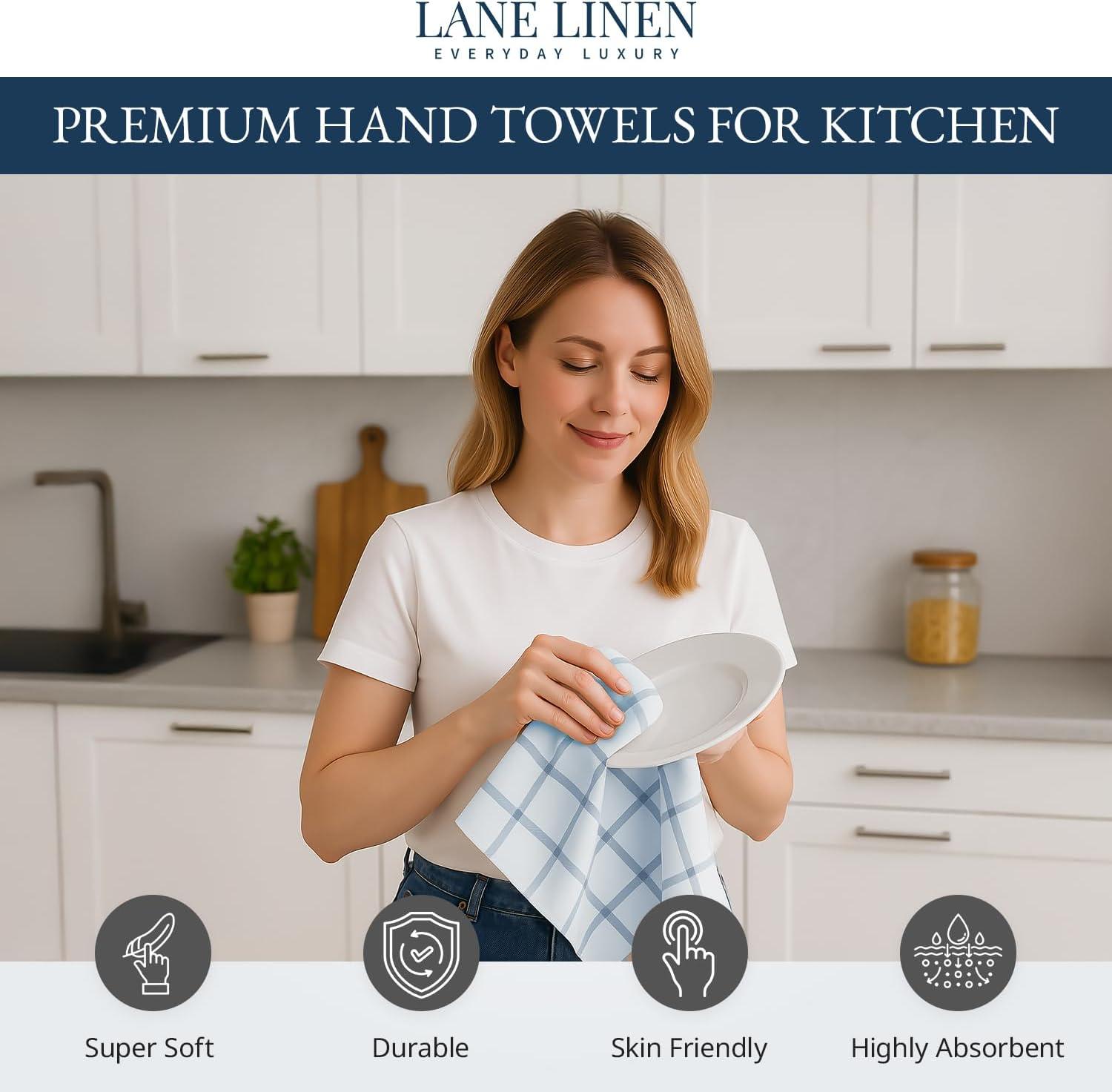 LANE LINEN Cotton Kitchen Towels Set, 6-Pack – Absorbent, Quick-Drying Dish Towels, 18" x 28", Soft, Premium Hand and Tea Towels - Indigo