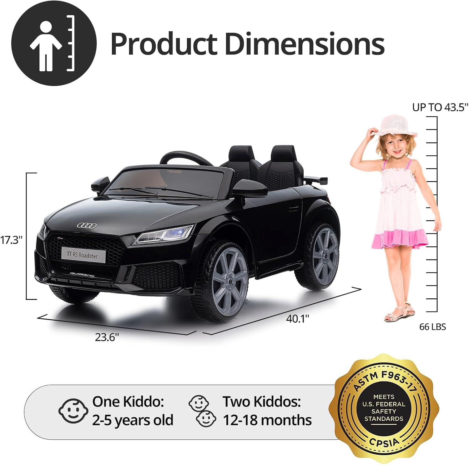 Black 12V Audi TT RS Kids Electric Ride-On Car with Remote