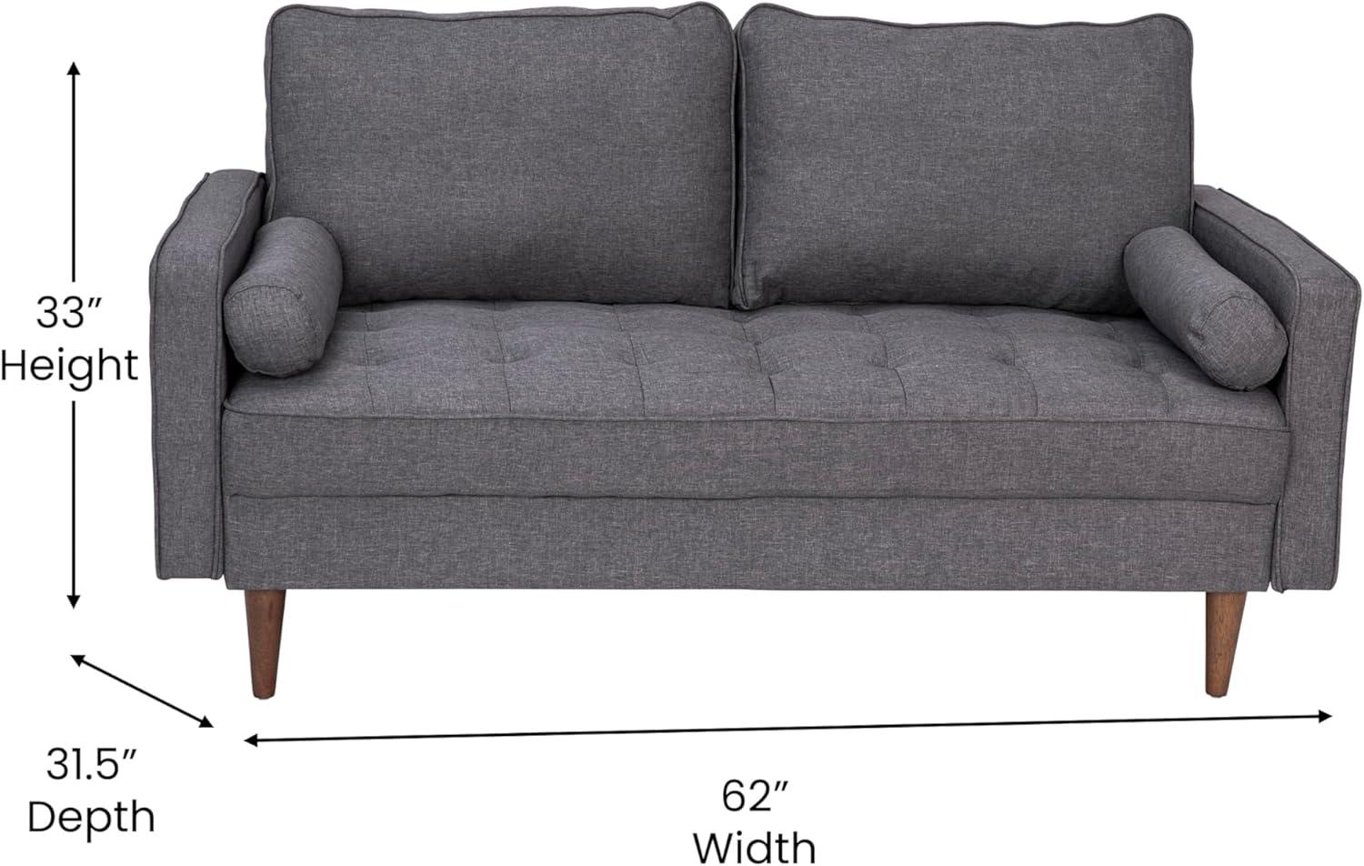 Flash Furniture Hudson Mid-Century Modern Loveseat Sofa with Tufted Faux Linen Upholstery & Solid Wood Legs in Dark Gray