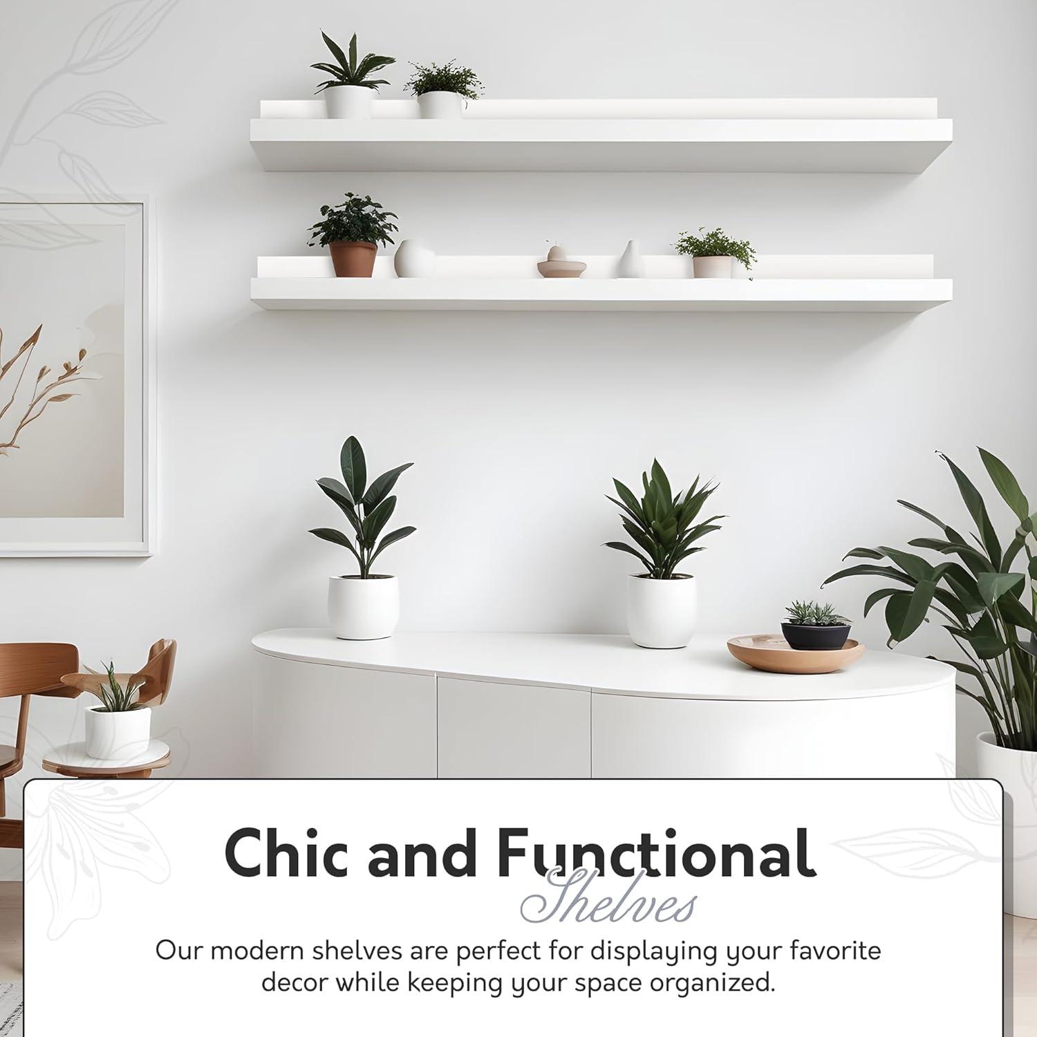 InPlace 48" x 4.5" Picture Ledge Wall Shelf White: Modern Floating Photo Display, MDF, Includes Mounting Hardware
