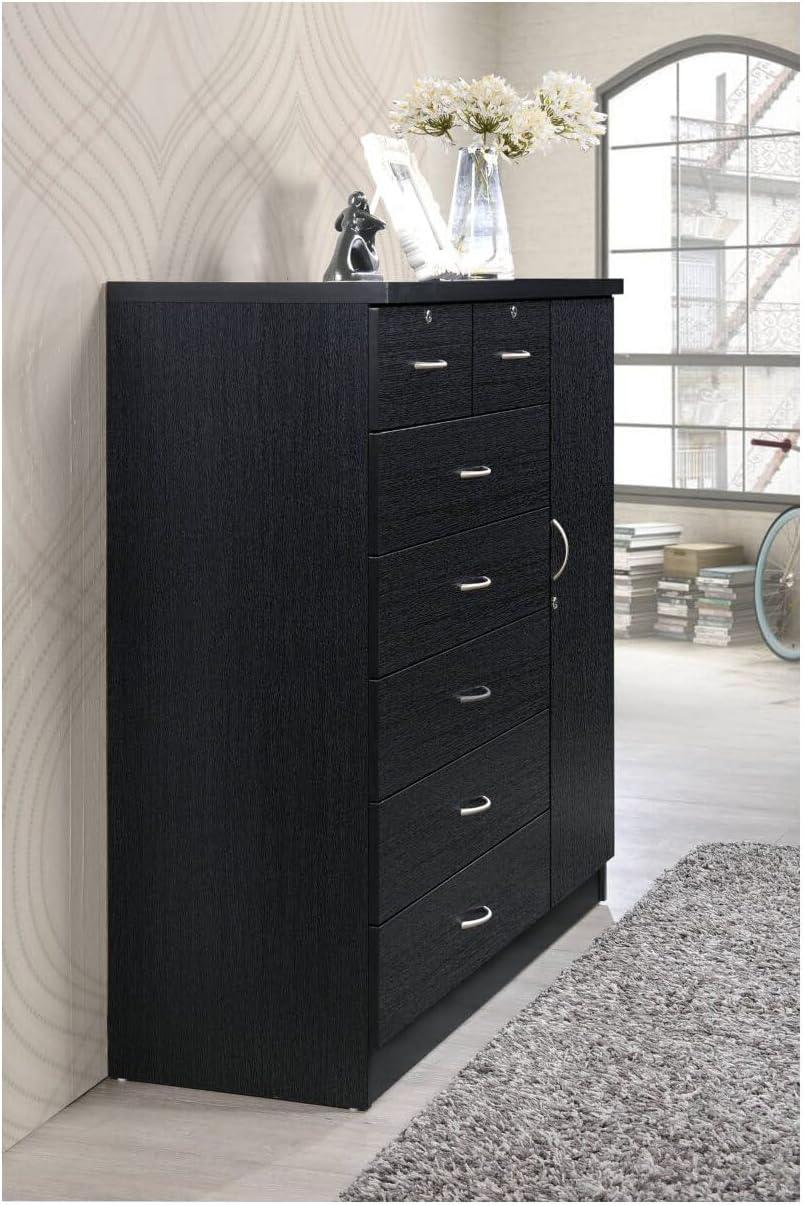 Hodedah 7 Drawer 1 Door Chest, Black