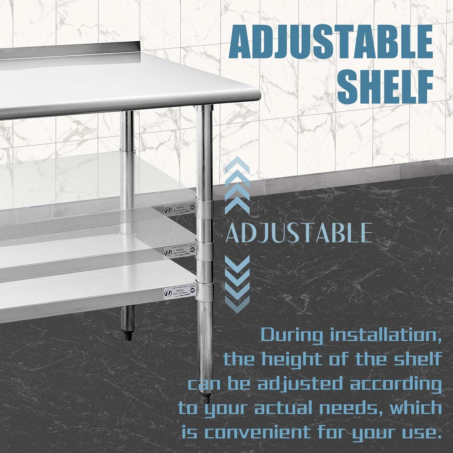 60-Inch Stainless Steel Work Table with Wheels and Undershelf