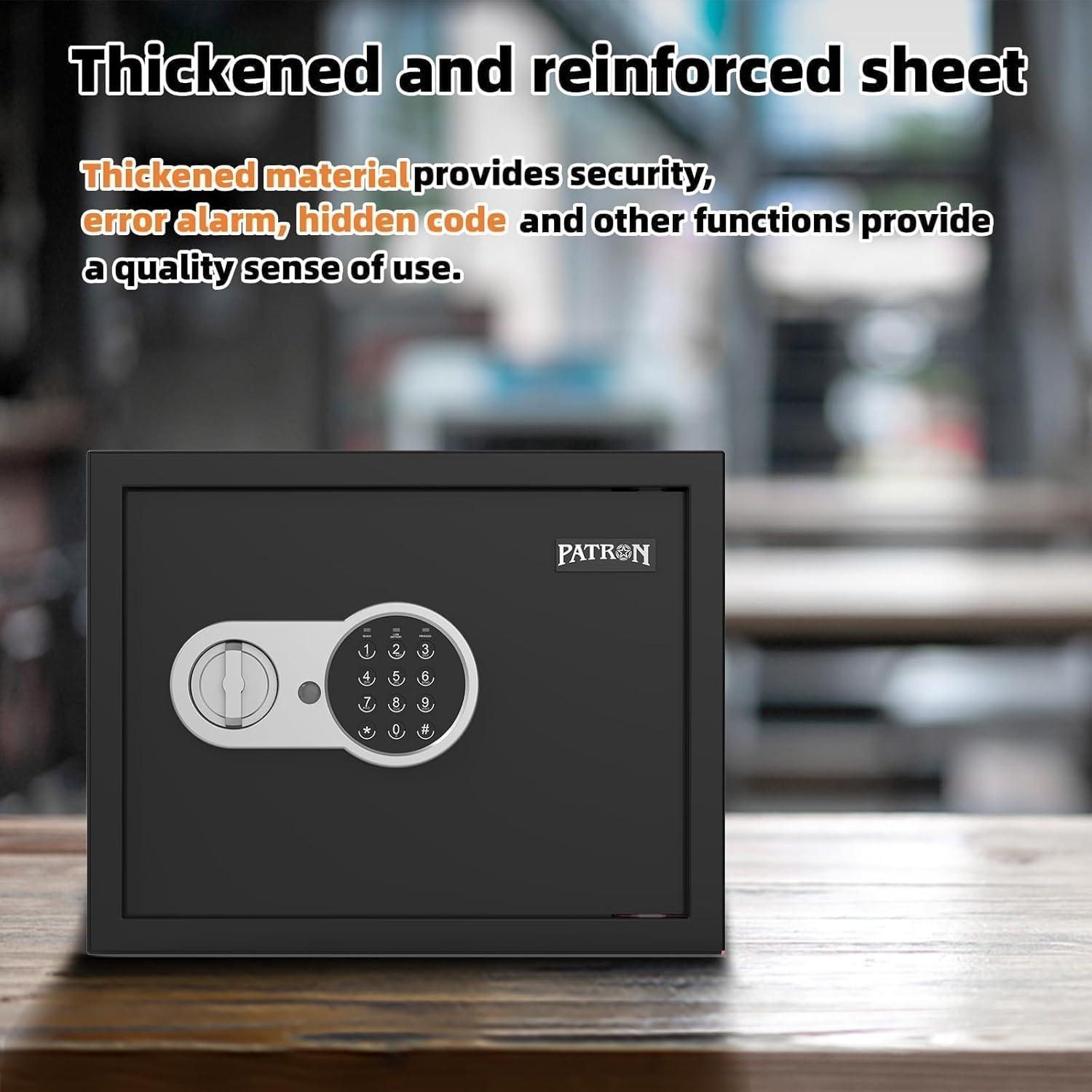 [ 1.2 Cu.ft. ]PATRON Safe Box with Key,Digital Security Home Safe,Cabinet Safes for Money Cash Documents,Wall Safes with Electronic Keypad,Removable Shelf for Office Hotel House Business,1.2 Cu.ft.