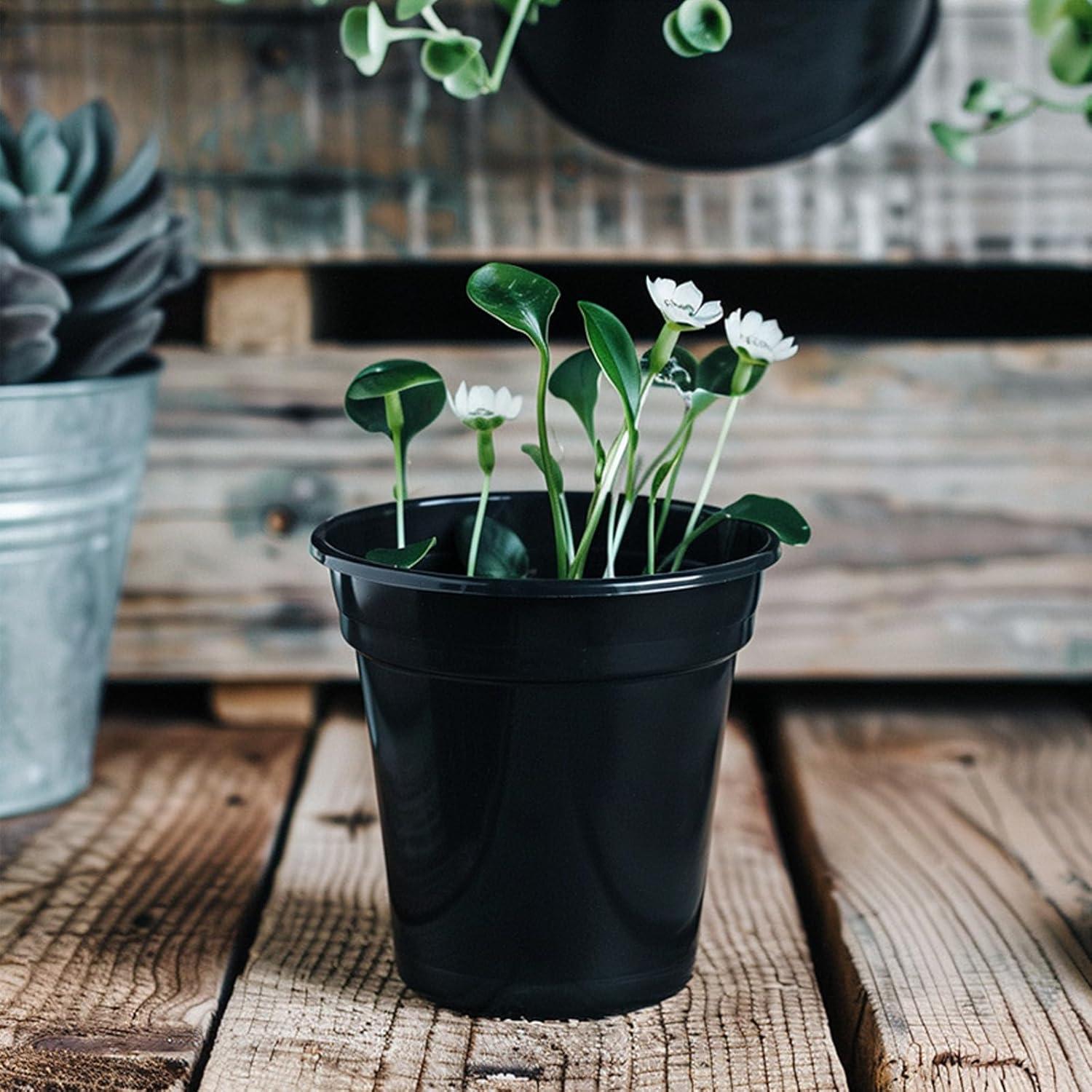 4 5 6 Inch Nursery Pots Variety Pack, 24 Packs Round Flower Pots Decorative Plastic Pots for Plants with Drainage Hole Seed Starting Pots for Seeding, Succulent(4+5+6 Inch, Black)