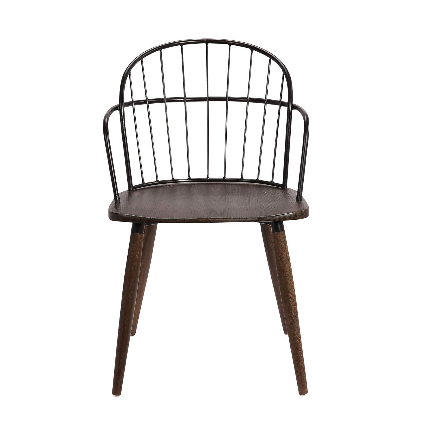 Metal Frame Side Chair with Open Backrest, Black and Brown - Saltoro Sherpi