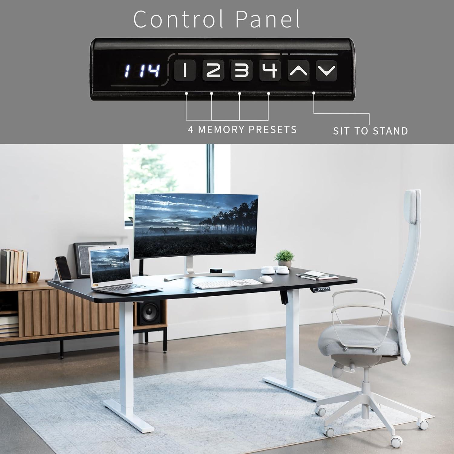 VIVO Single Motor Electric Desk with Push Button Memory Controller