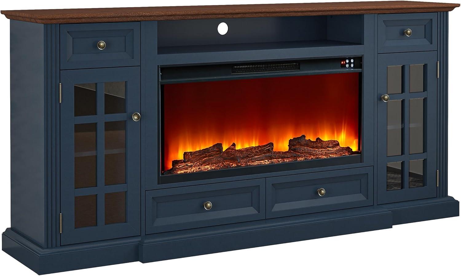 Modern TV Stand with Electric Fireplace - Fits TVs Up to 78 Inches - Navy