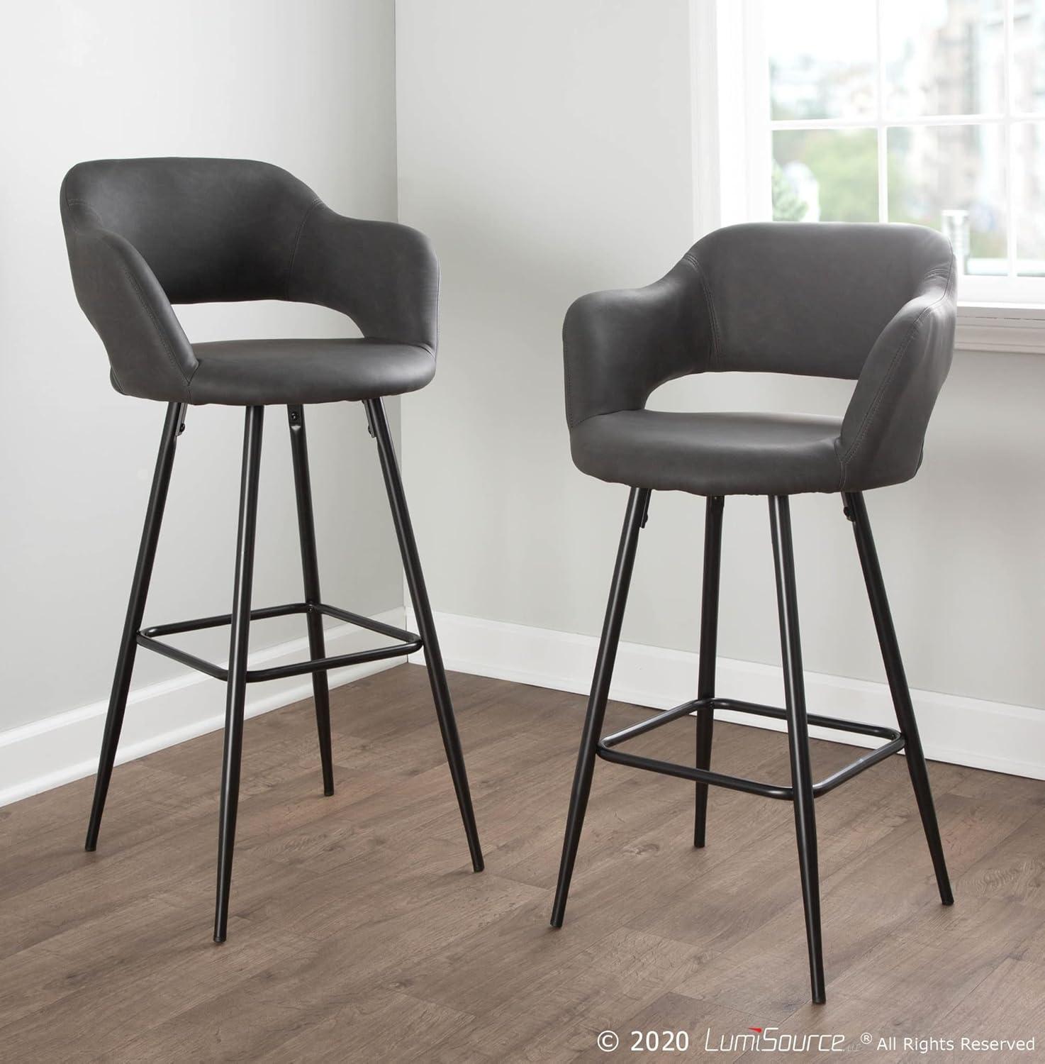 Sleek Contemporary 40.5" Black Metal & Grey Leather Bar Stool Set