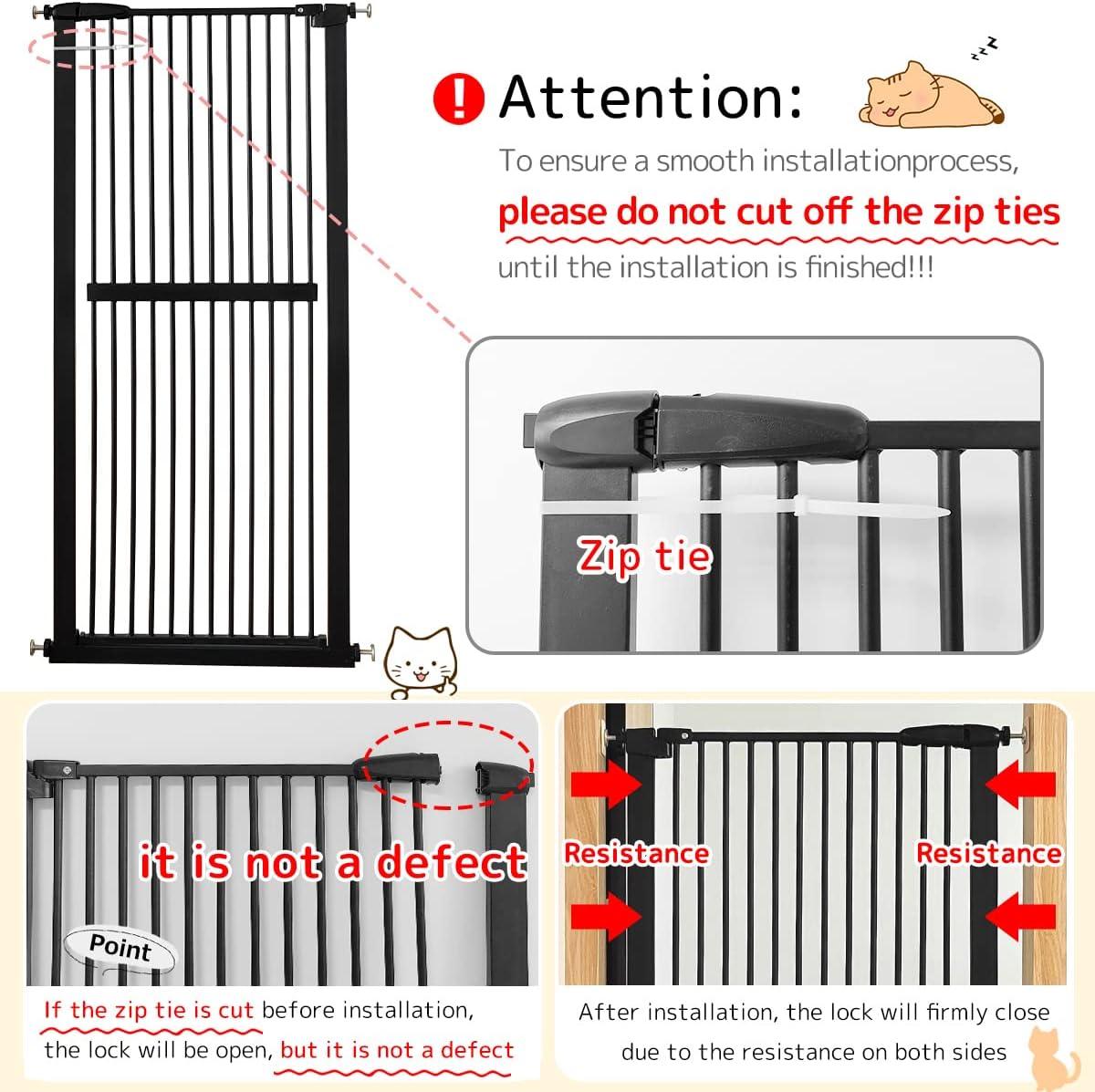 Lumizone Extra Tall Pet Gate 61.02" High Pressure Mounted 30.12"-34.05" Extra Wide (9 Sizes) 1.37" Gap for Cat Dog Children Stairs Doorway Hallway No Drilling Auto-Close (30.12"-34.05", Black)