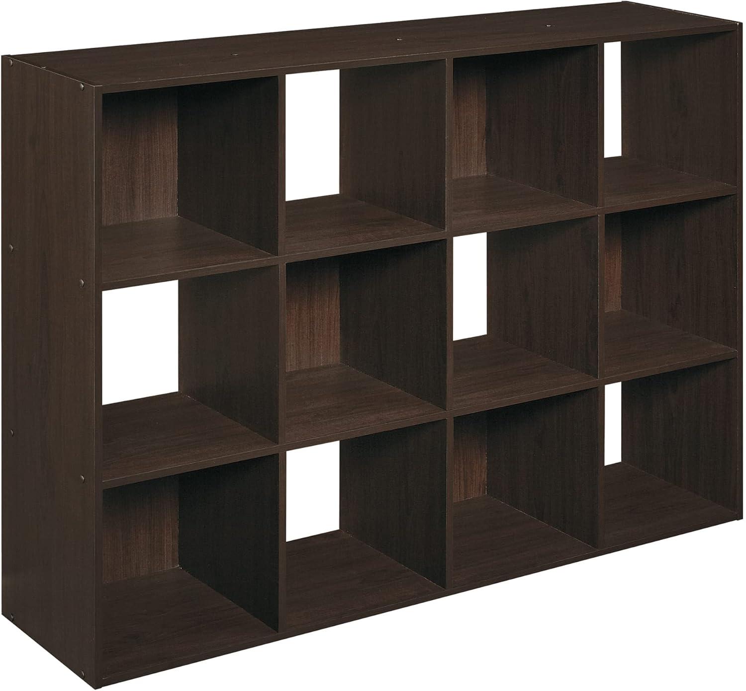 Espresso 12-Cube Laminate Organizer Bookcase