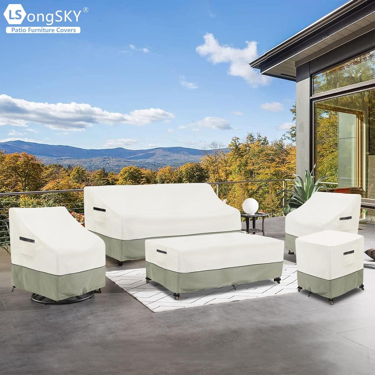 BINO Patio 3-Seater Sofa Cover,Outdoor Couch Cover Fits Up To 76W X 32.5D X 33H Inches,100% Waterproof Heavy Duty Patio Furniture Covers,Beige & Gray-Green