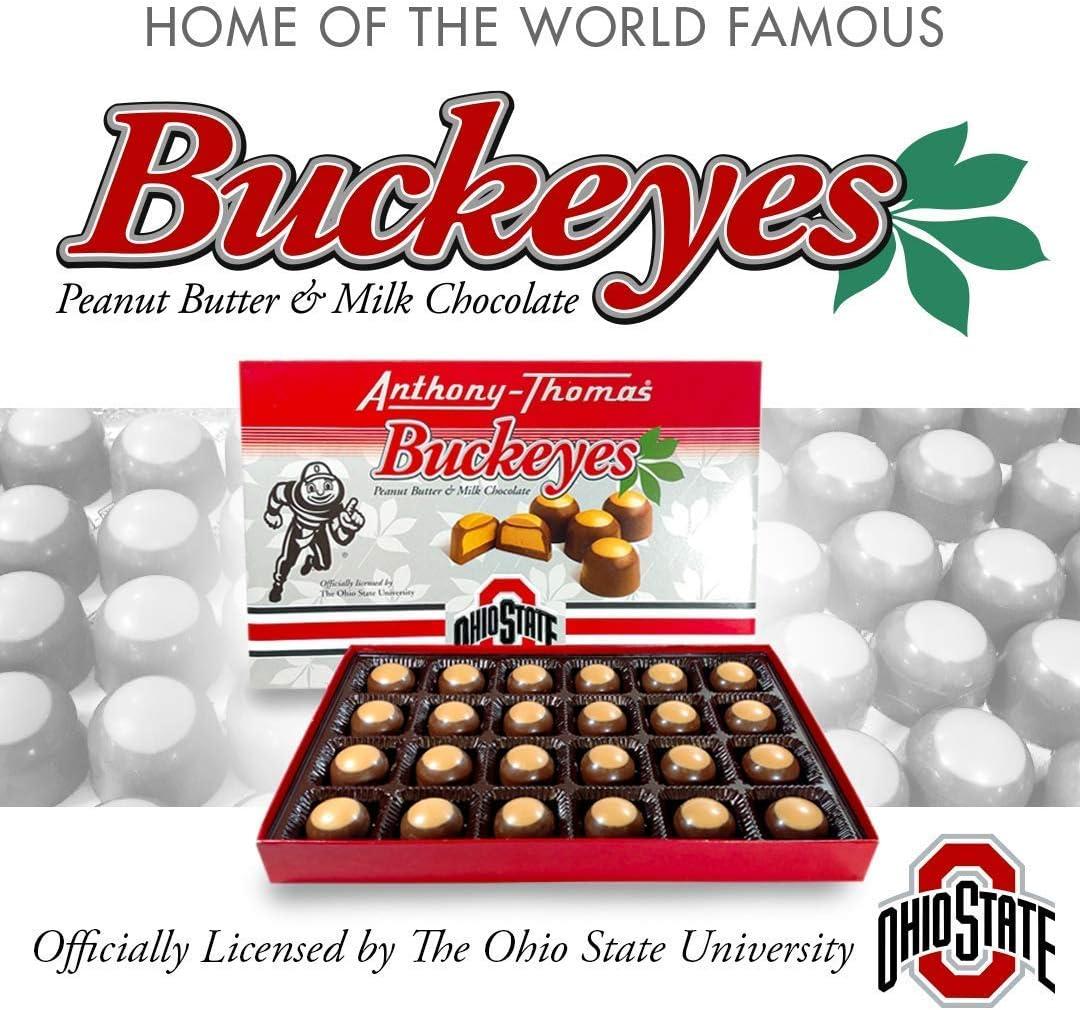 Anthony-Thomas, Peanut Butter & Milk Chocolate Buckeyes in Ohio State Buckeyes Box, Deliciously Delightful Snacks (12 Count)