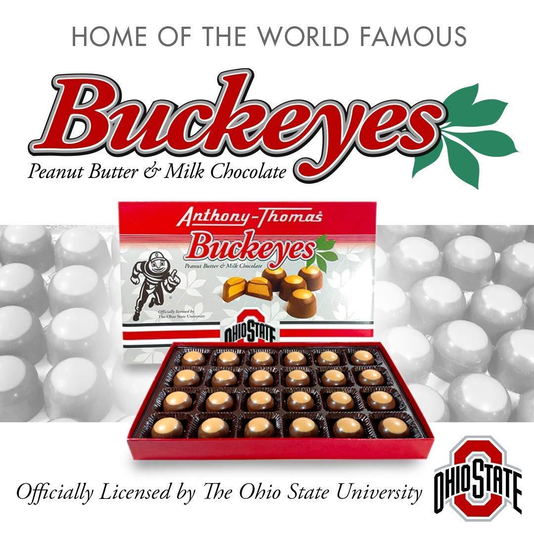 Anthony-Thomas, Peanut Butter & Milk Chocolate Buckeyes in Ohio State Buckeyes Box, Deliciously Delightful Snacks (12 Count)