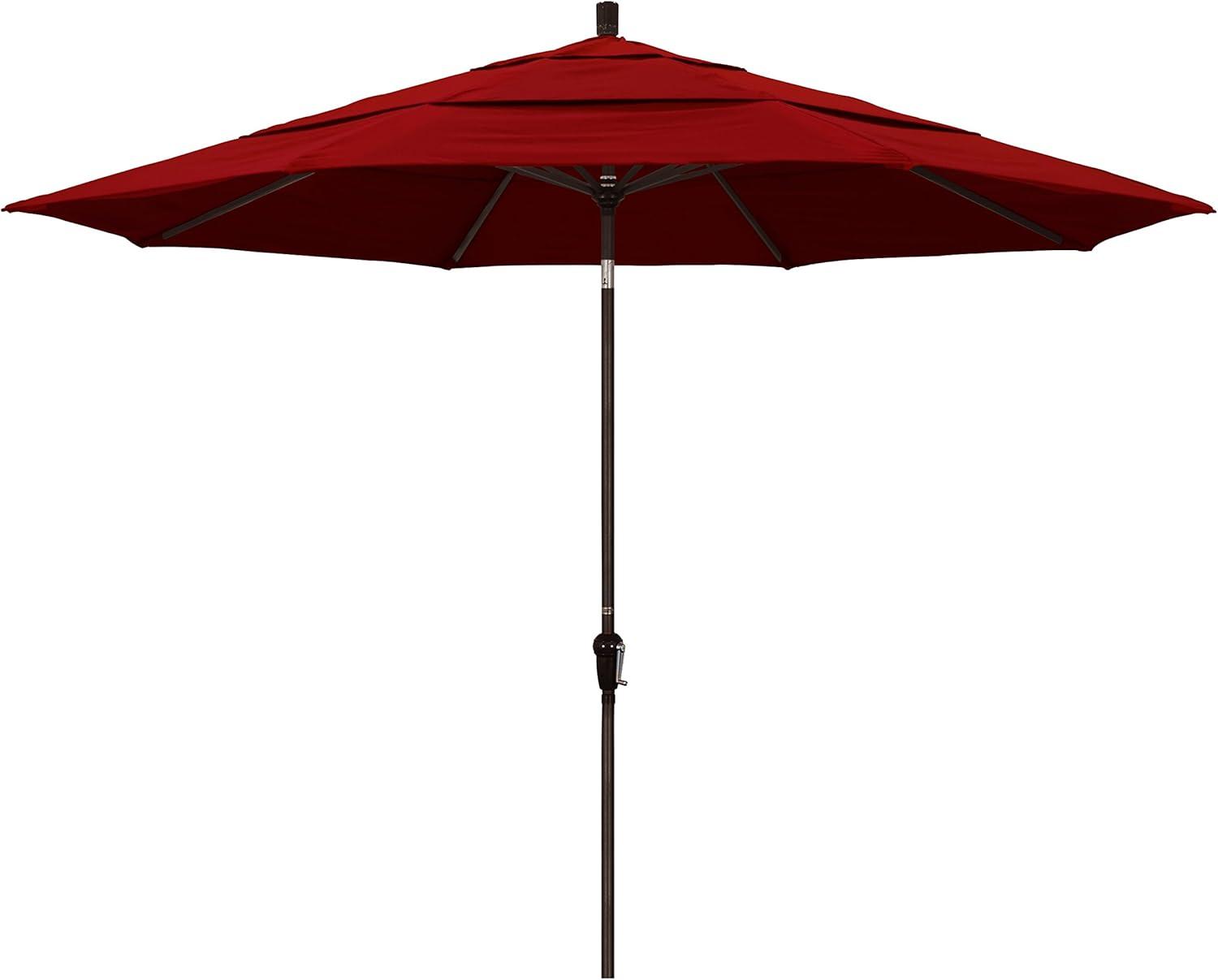 11 ft. Bronze Aluminum Market Patio Umbrella with Auto Tilt Crank Lift in Jockey Red Sunbrella