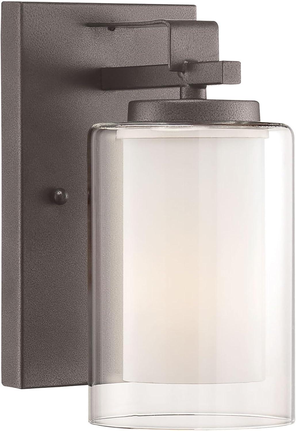Minka Lavery Industrial Wall Light Sconce Smoked Iron Hardwired 4 1/2" Fixture Clear Outer Etched White Inner Shade for Bedroom