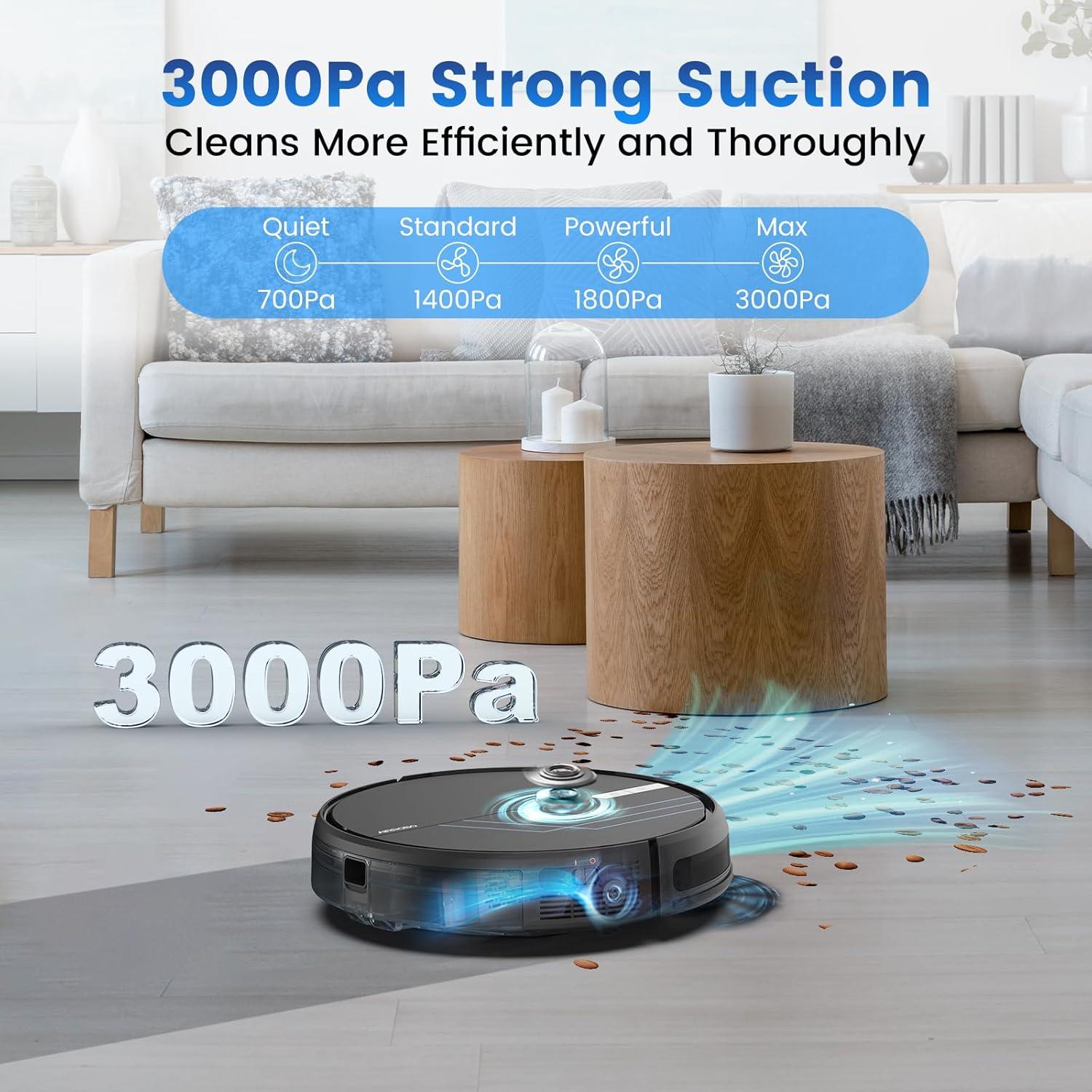 Black Cordless Robot Vacuum and Mop with HEPA Filter