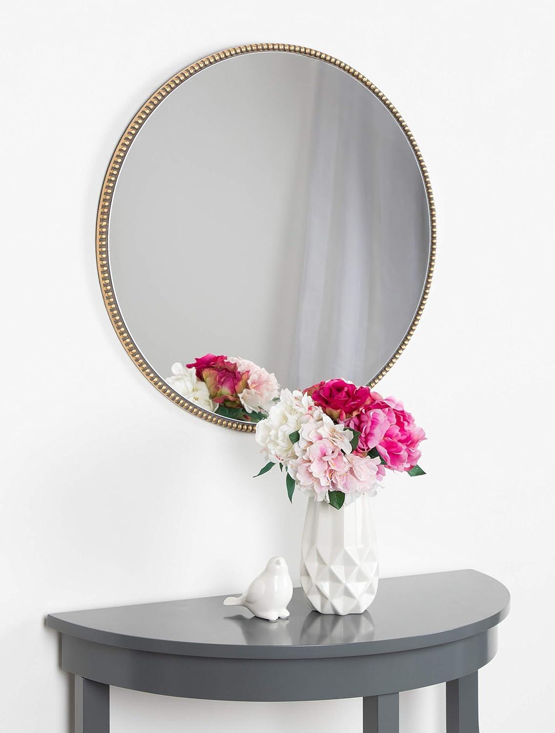 Gwendolyn Round Gold Beaded Wall Mirror, 23.6-Inch