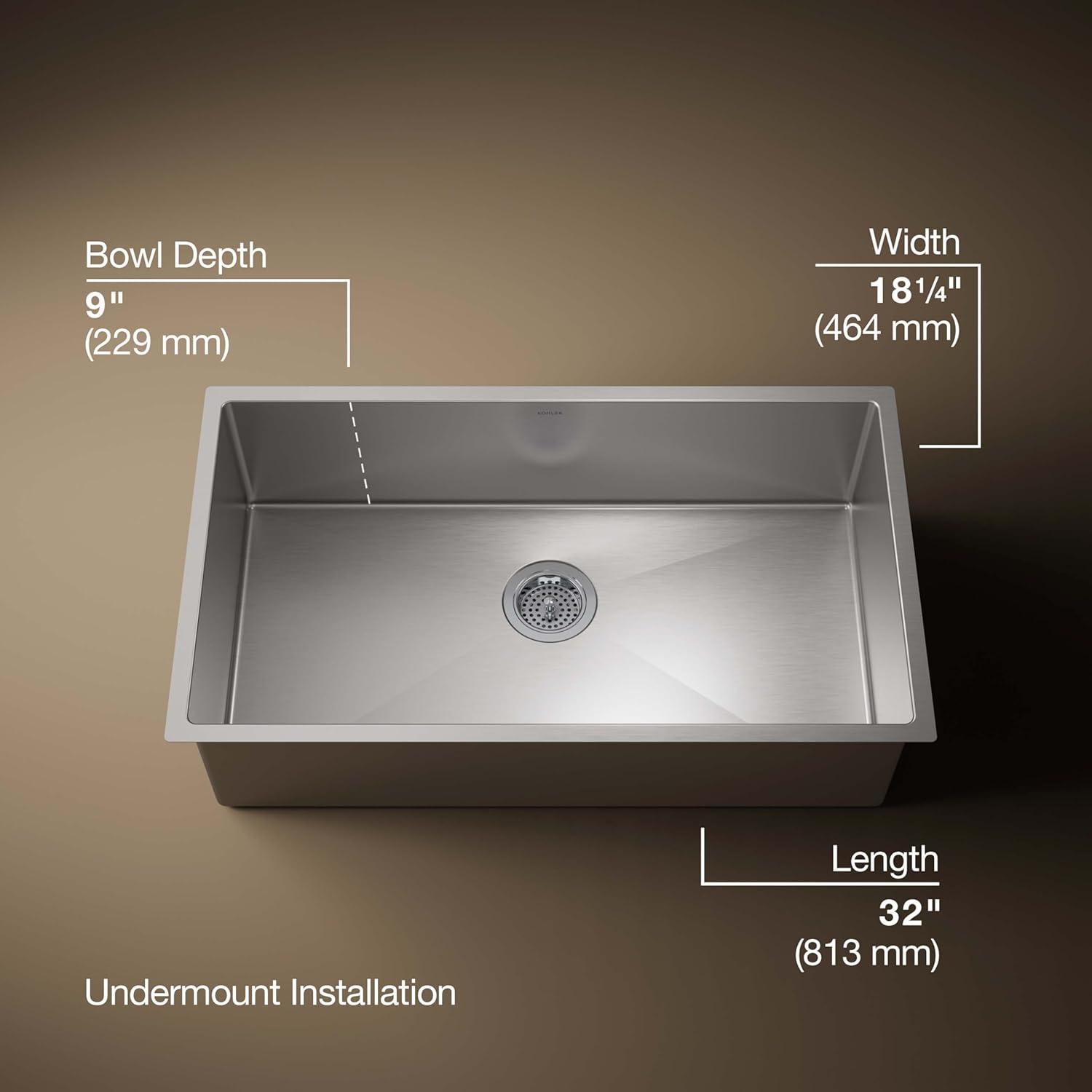 Strive® 32" L x 18.25" W Undermount Single Bowl Kitchen Sink with Basin Rack