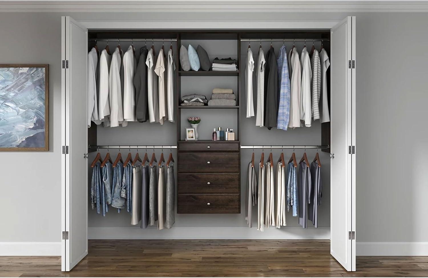 Easy Track Premium Tower Closet Organizer with Shelves and Drawers, Truffle