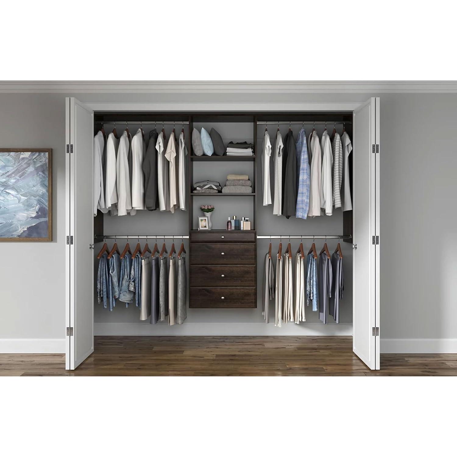 Easy Track Premium Tower Closet Organizer with Shelves and Drawers, Truffle