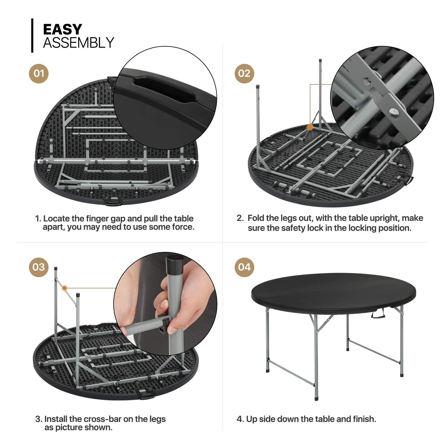 Plastic Round Folding Table, Portable Foldable Party Banquet Table for Camping Dining Outdoor Picnic