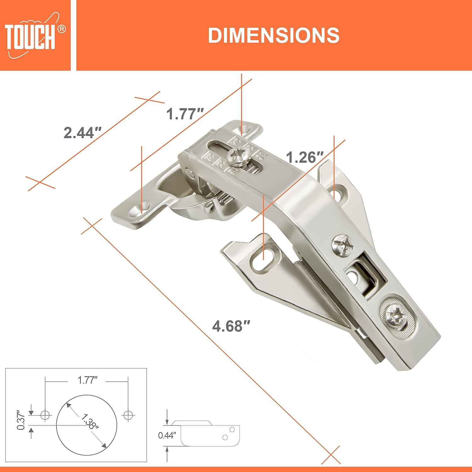 Brushed Nickel 135 Degree Self-Closing Cabinet Hinges with Screws