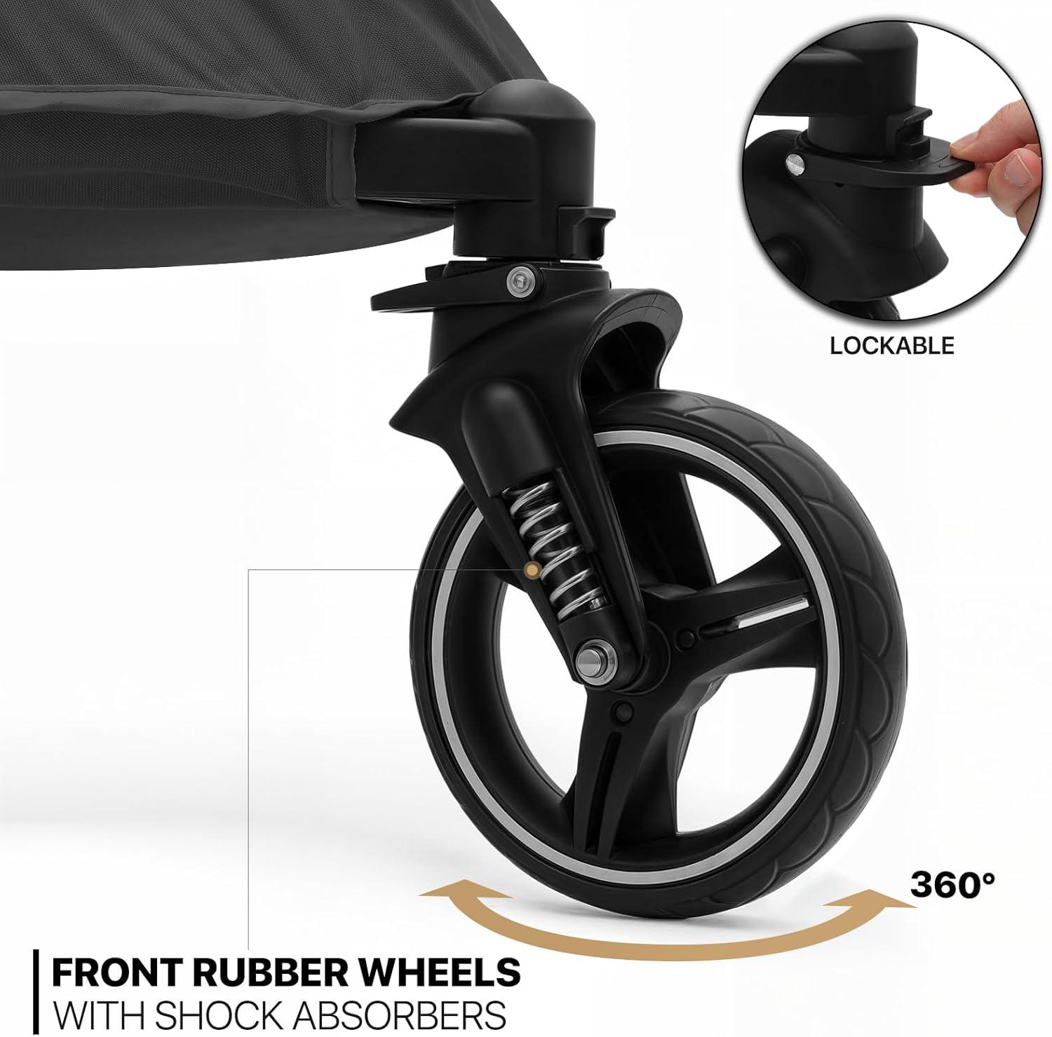 Folding 3 Wheel Pet Stroller, Foldable Dog Jogger Stroller with Adjustable Handlebar and Mesh Window