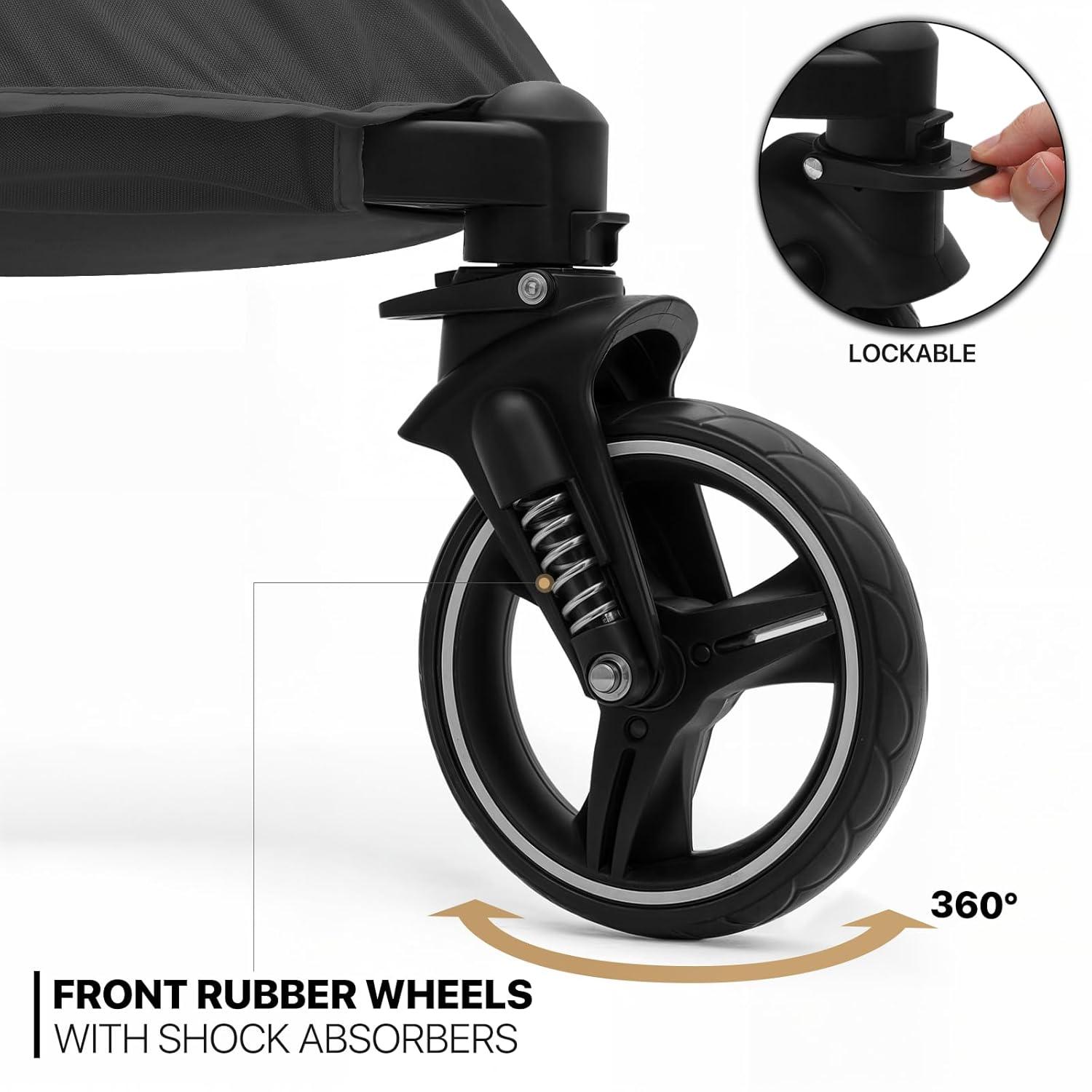 Folding 3 Wheel Pet Stroller, Foldable Dog Jogger Stroller with Adjustable Handlebar and Mesh Window