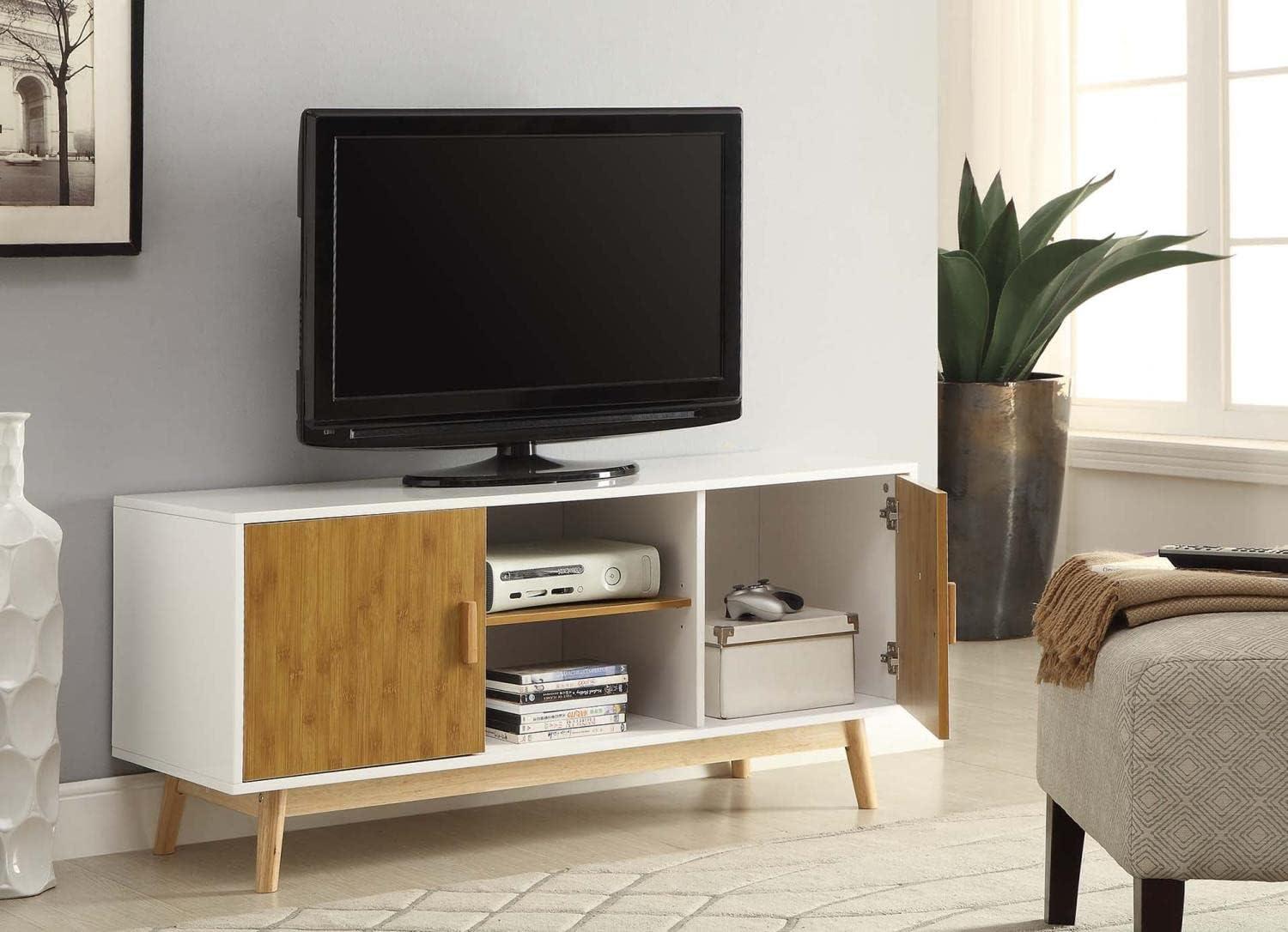 Convenience Concepts Oslo TV Stand in White and Bamboo Wood Finish