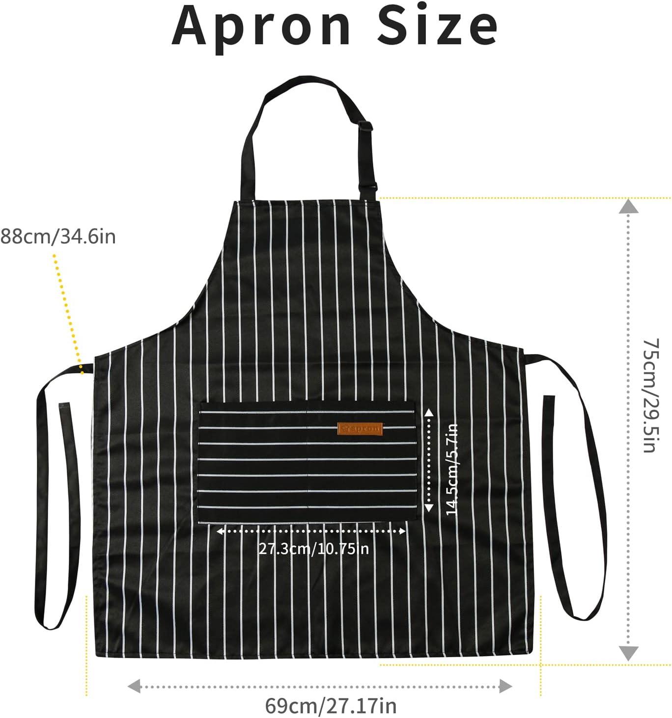 Tosewever 2 Pieces Kitchen Cooking Aprons, Cotton Polyester Blend Adjustable Bib Aprons with 2 Pockets for Women Men Chef Chef (Navy/Black Stripes, 2)