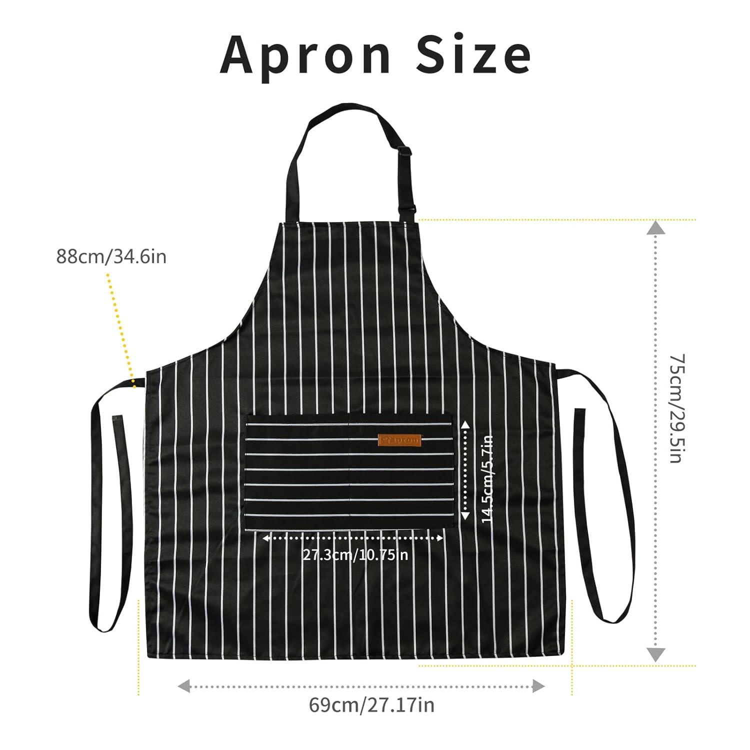 Tosewever 2 Pieces Kitchen Cooking Aprons, Cotton Polyester Blend Adjustable Bib Aprons with 2 Pockets for Women Men Chef Chef (Navy/Black Stripes, 2)